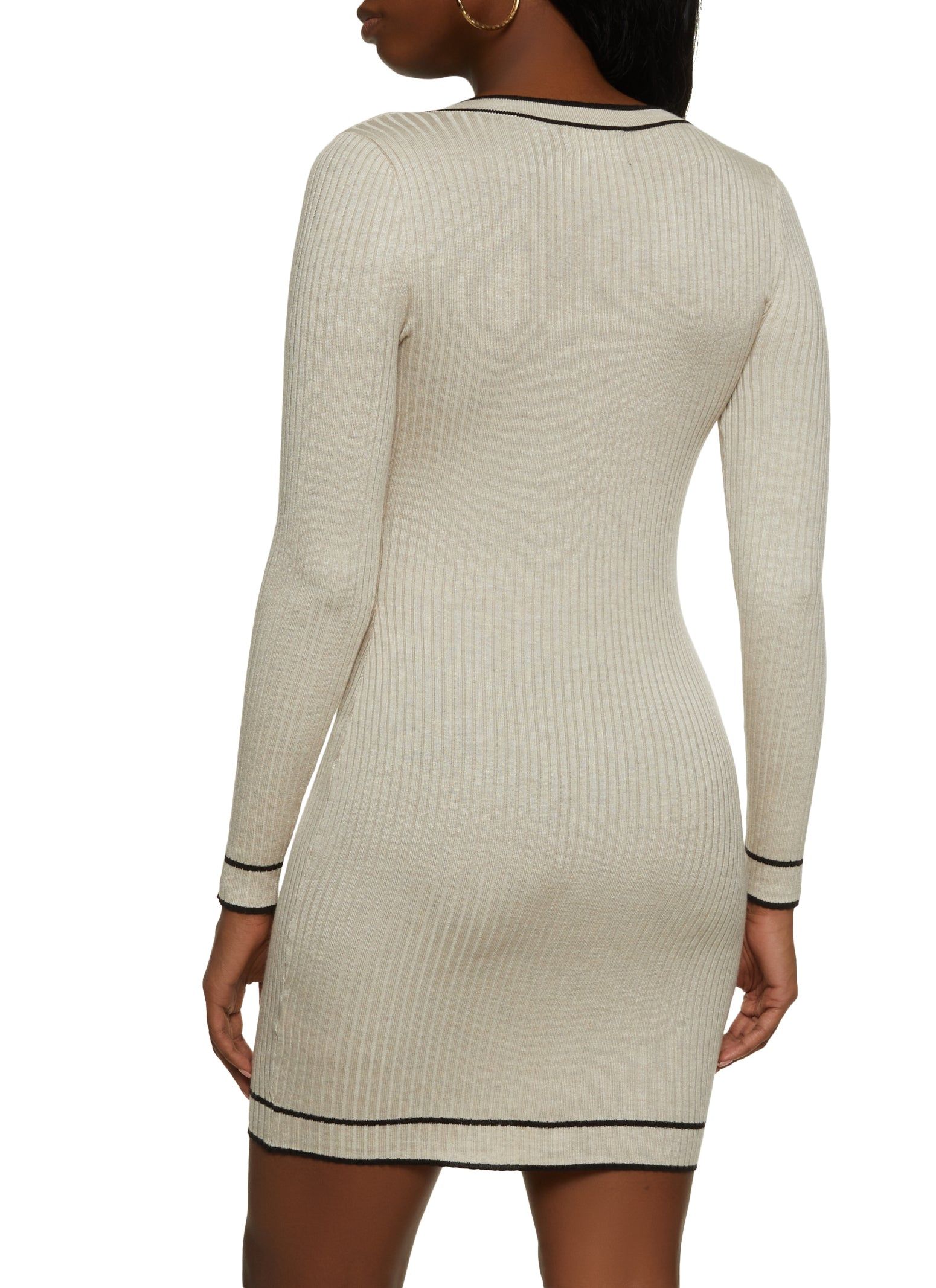 Faux Button Contrast Trim Sweater Dress sold by Rainbow product image thumbnail 3