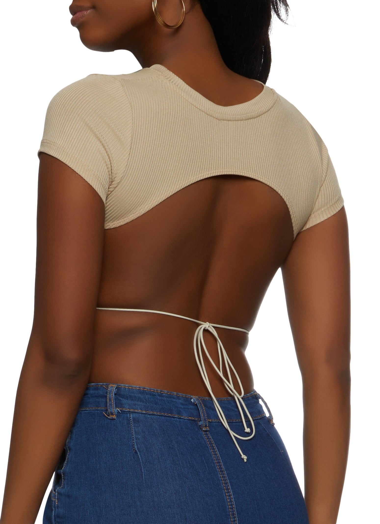 Rib Knit Open Back Crop Top sold by Rainbow product image thumbnail 2