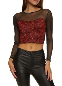 Mesh Long Sleeve Lurex Corset Crop Top sold by Rainbow