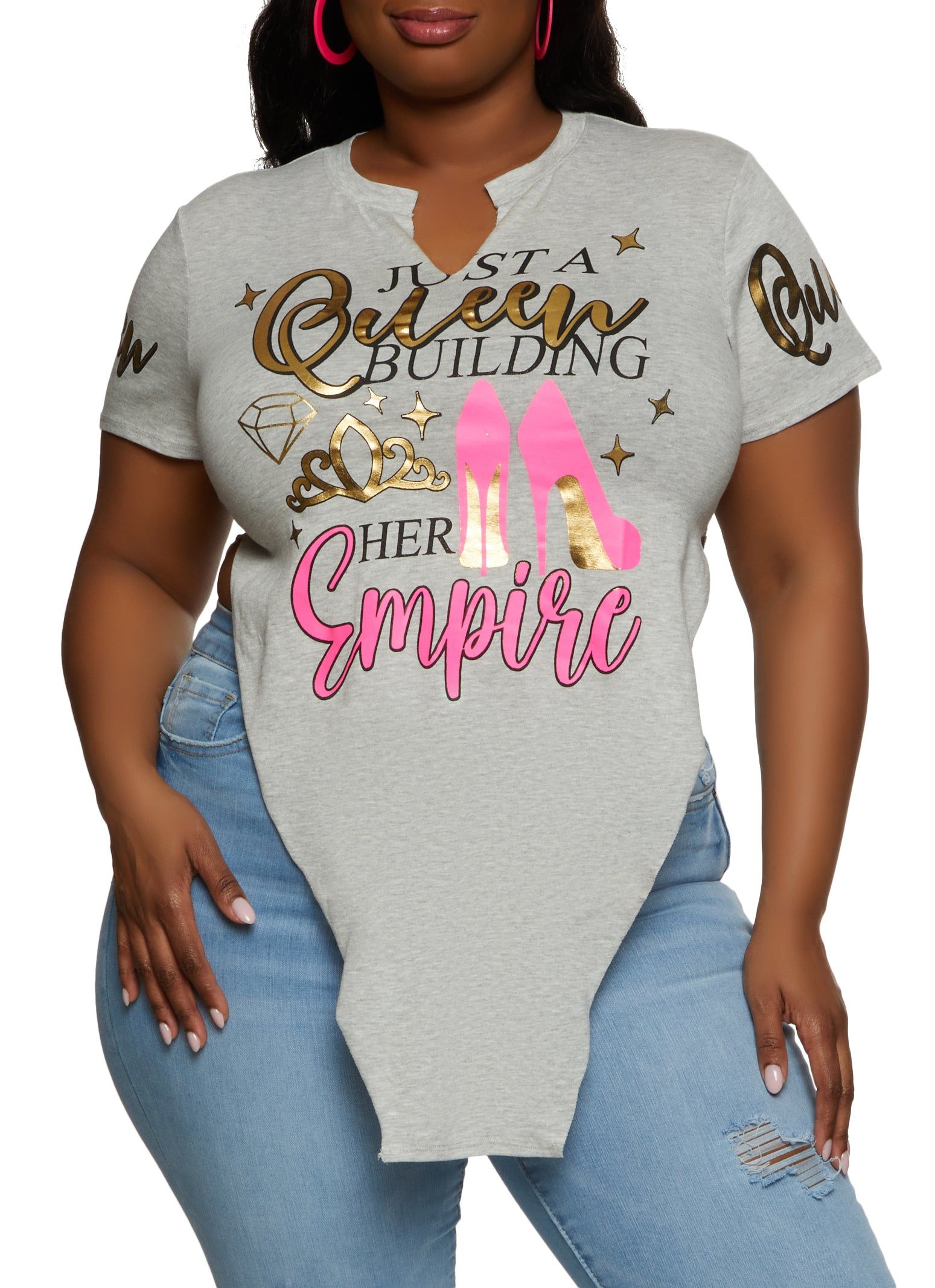 Plus Size Just A Queen Hanky Hem Graphic Tee sold by Rainbow