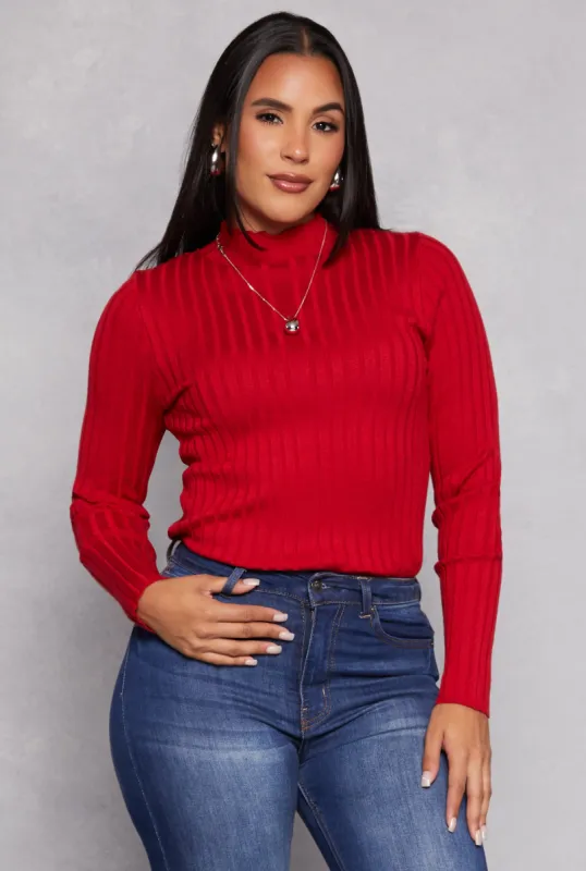 Ribbed Knit Mock Neck Sweater sold by Rainbow