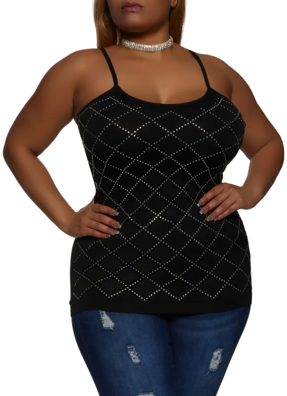 Plus Size Seamless Rhinestone Scoop Neck Cami sold by Rainbow