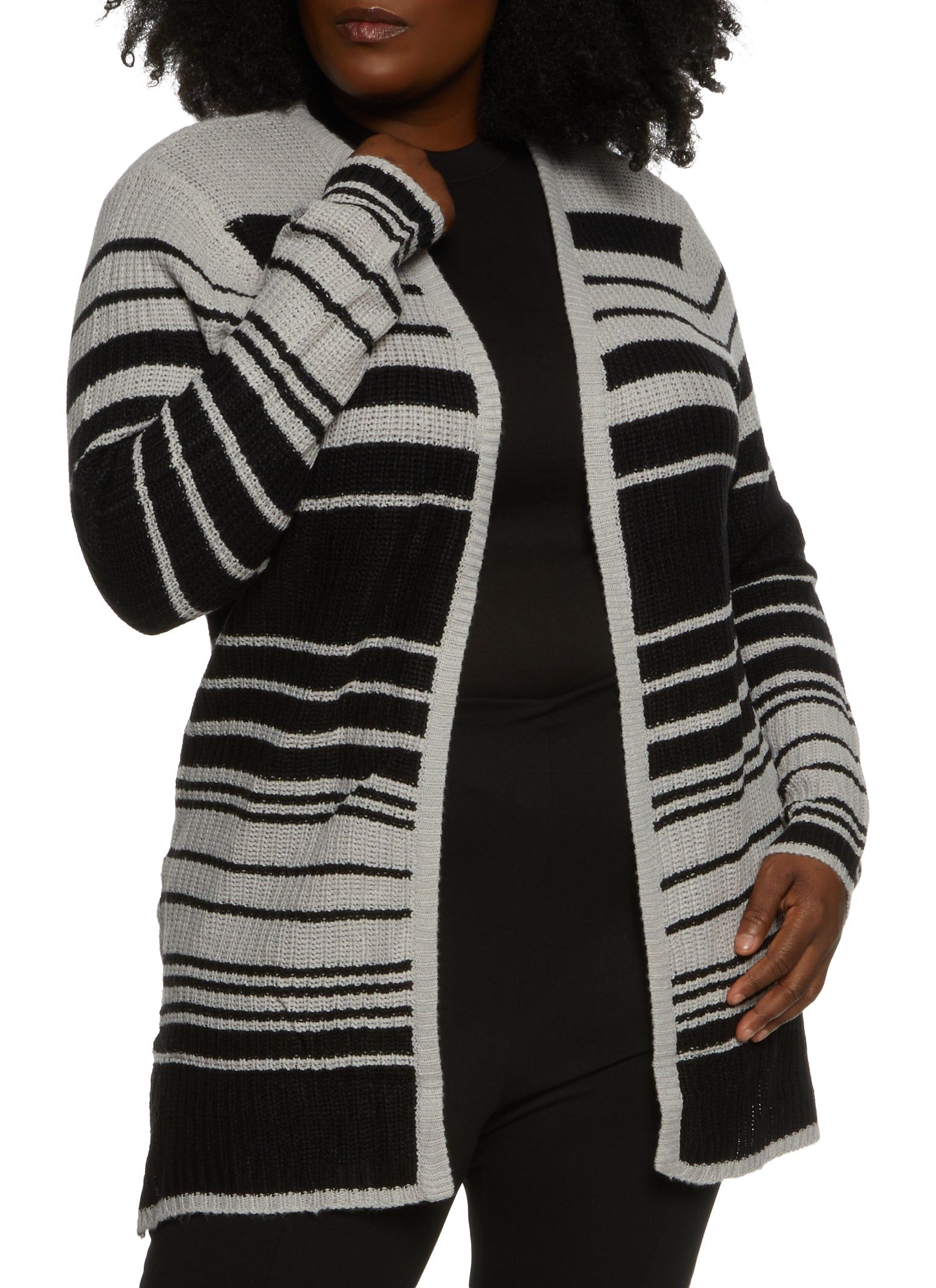 Plus Size Striped Open Front Cardigan sold by Rainbow