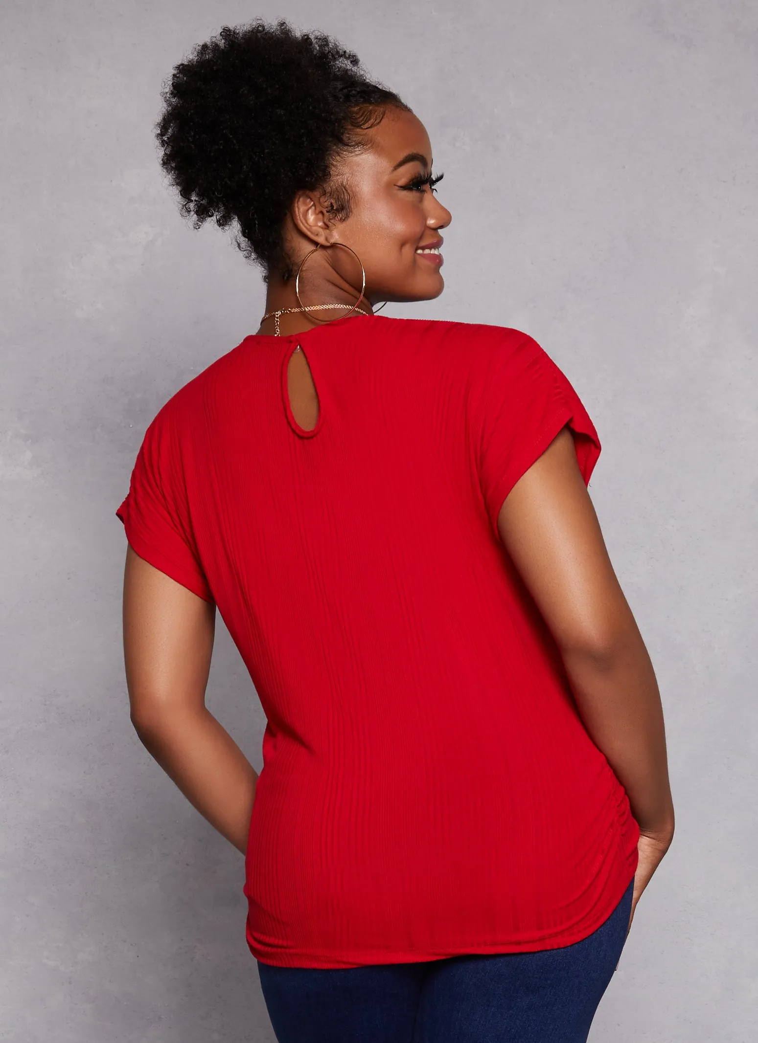 Plus Size Ribbed Short Sleeve Top with Necklace sold by Rainbow product image thumbnail 3