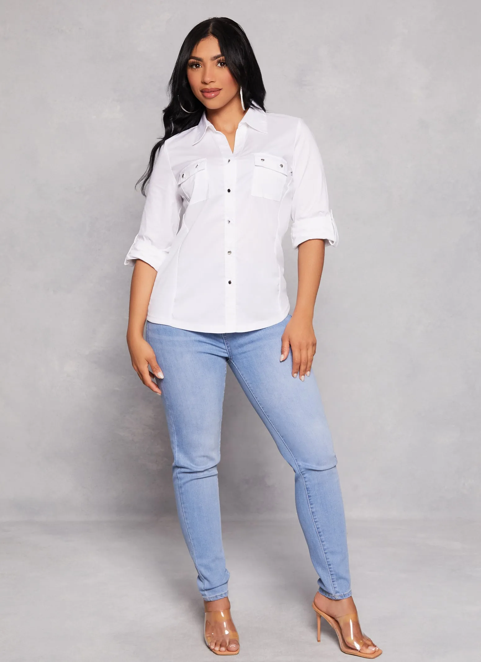 Poplin Tabbed Sleeve Button Front Shirt sold by Rainbow product image thumbnail 2