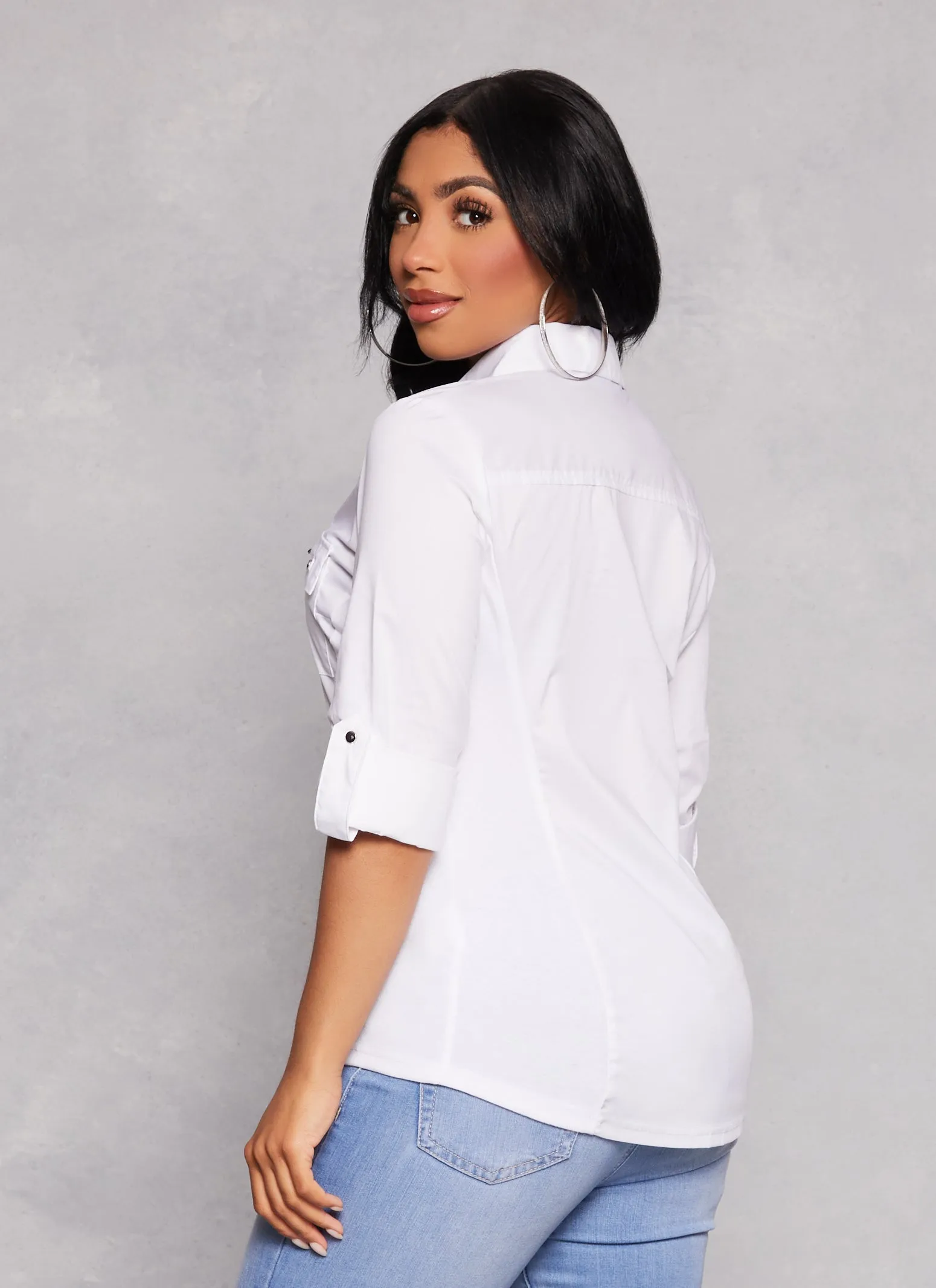 Poplin Tabbed Sleeve Button Front Shirt sold by Rainbow product image thumbnail 3