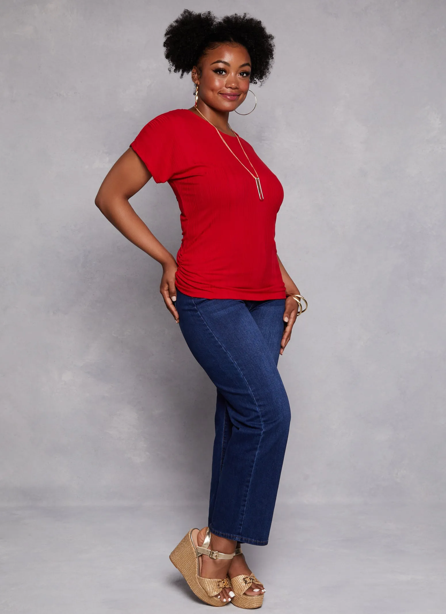 Plus Size Ribbed Short Sleeve Top with Necklace sold by Rainbow product image thumbnail 2