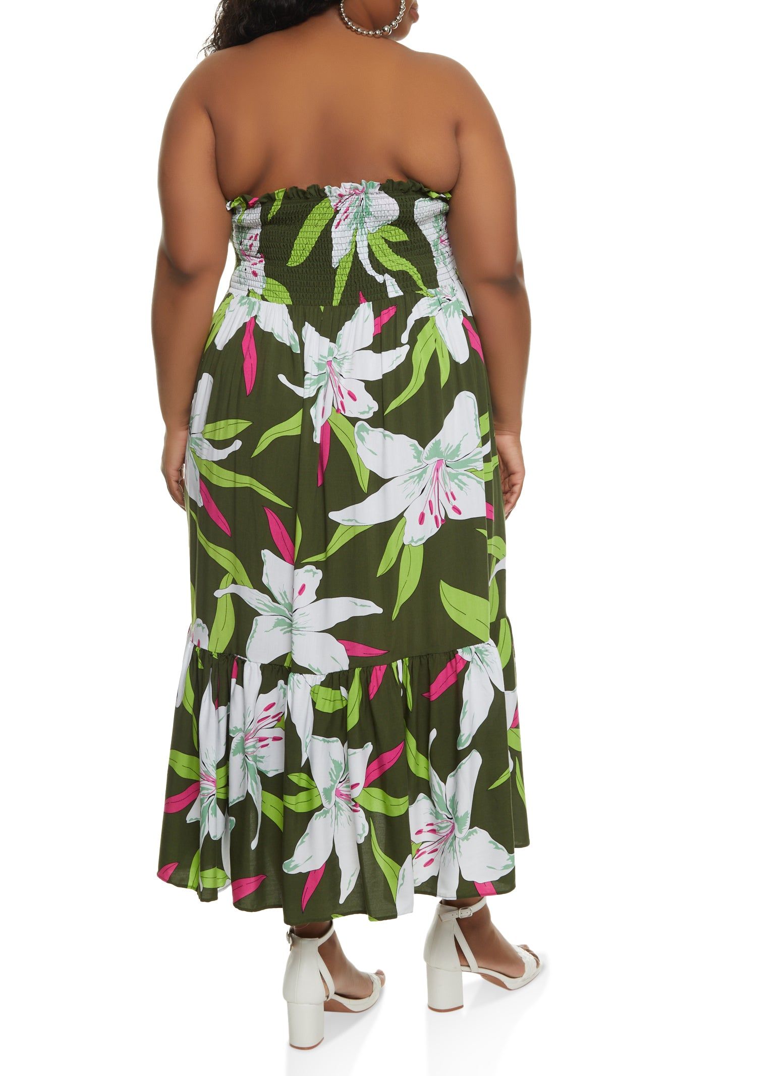 Plus Size Floral Print Smocked Convertible Maxi Dress sold by Rainbow product image thumbnail 3