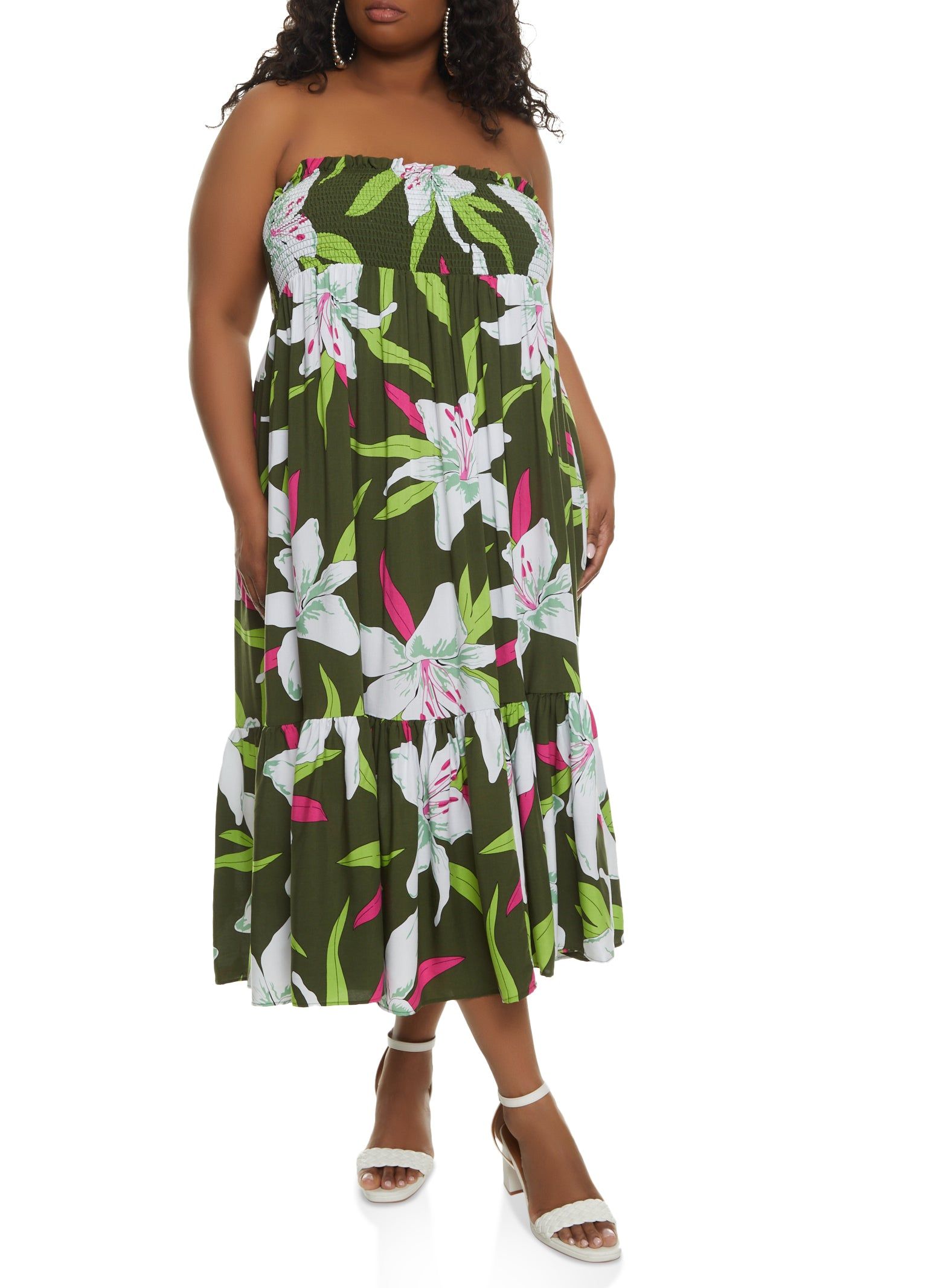 Plus Size Floral Print Smocked Convertible Maxi Dress sold by Rainbow product image thumbnail 2