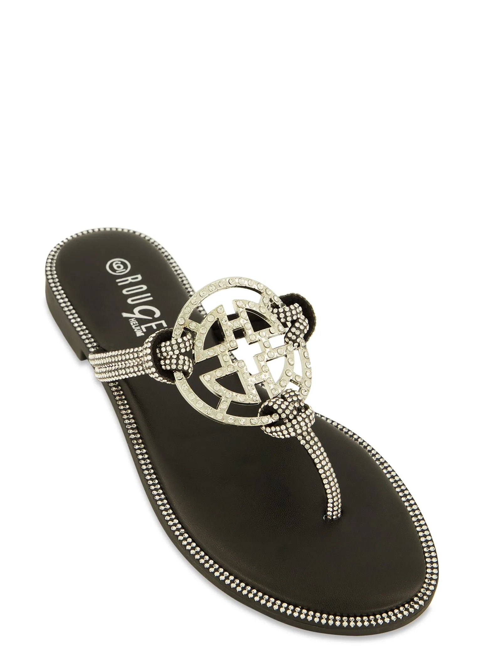 Rhinestone Geo Pendant Thong Sandals sold by Rainbow