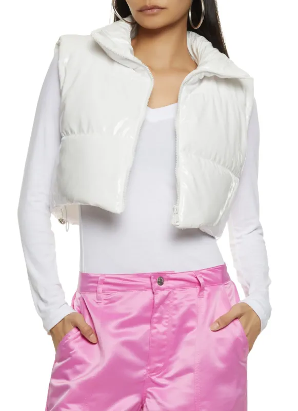 Faux Patent Leather Cropped Puffer Vest sold by Rainbow