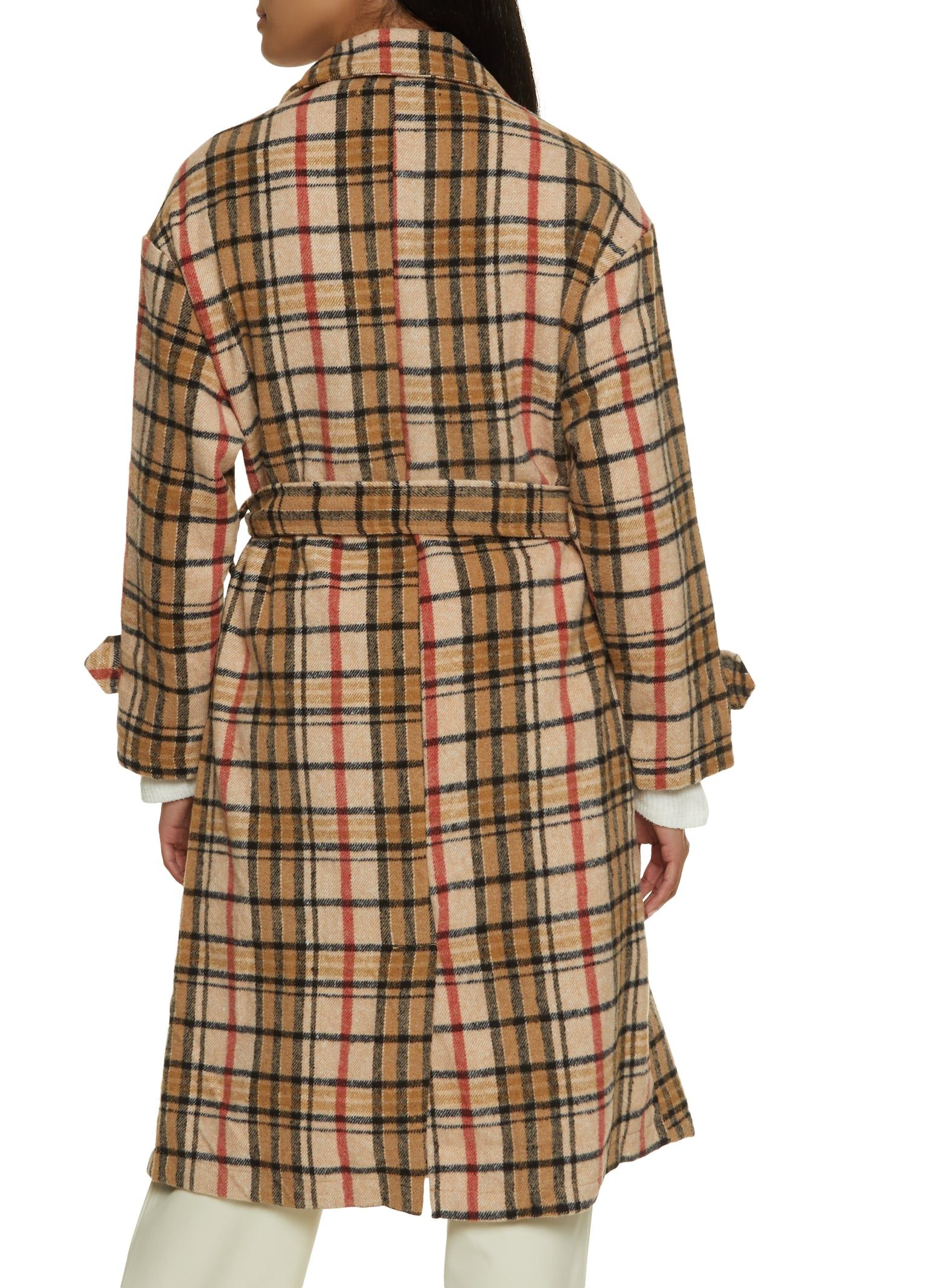 Brushed Knit Plaid Belted Longline Shacket sold by Rainbow product image thumbnail 3