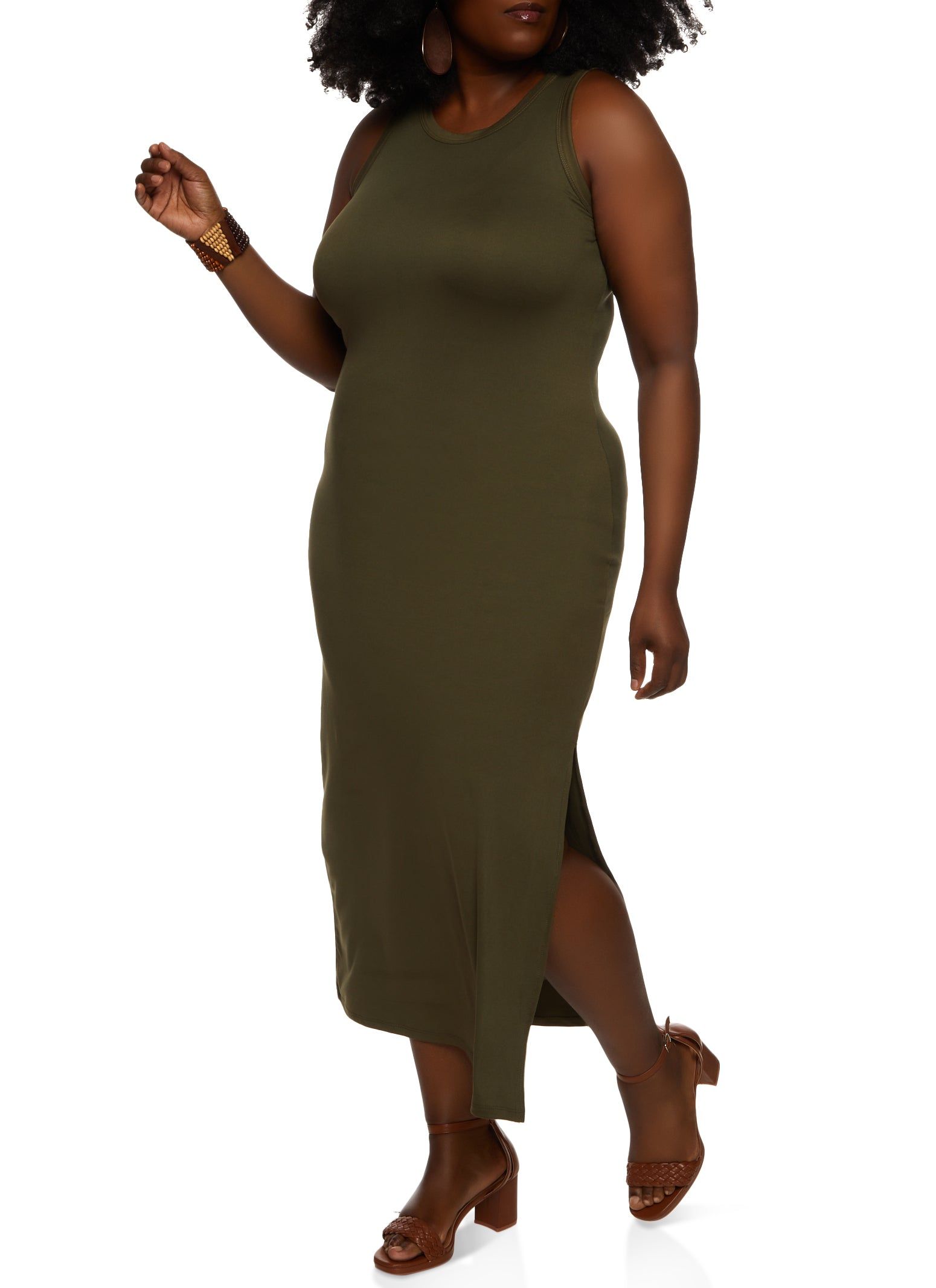 Plus Size Scoop Neck Side Slit Maxi Dress sold by Rainbow