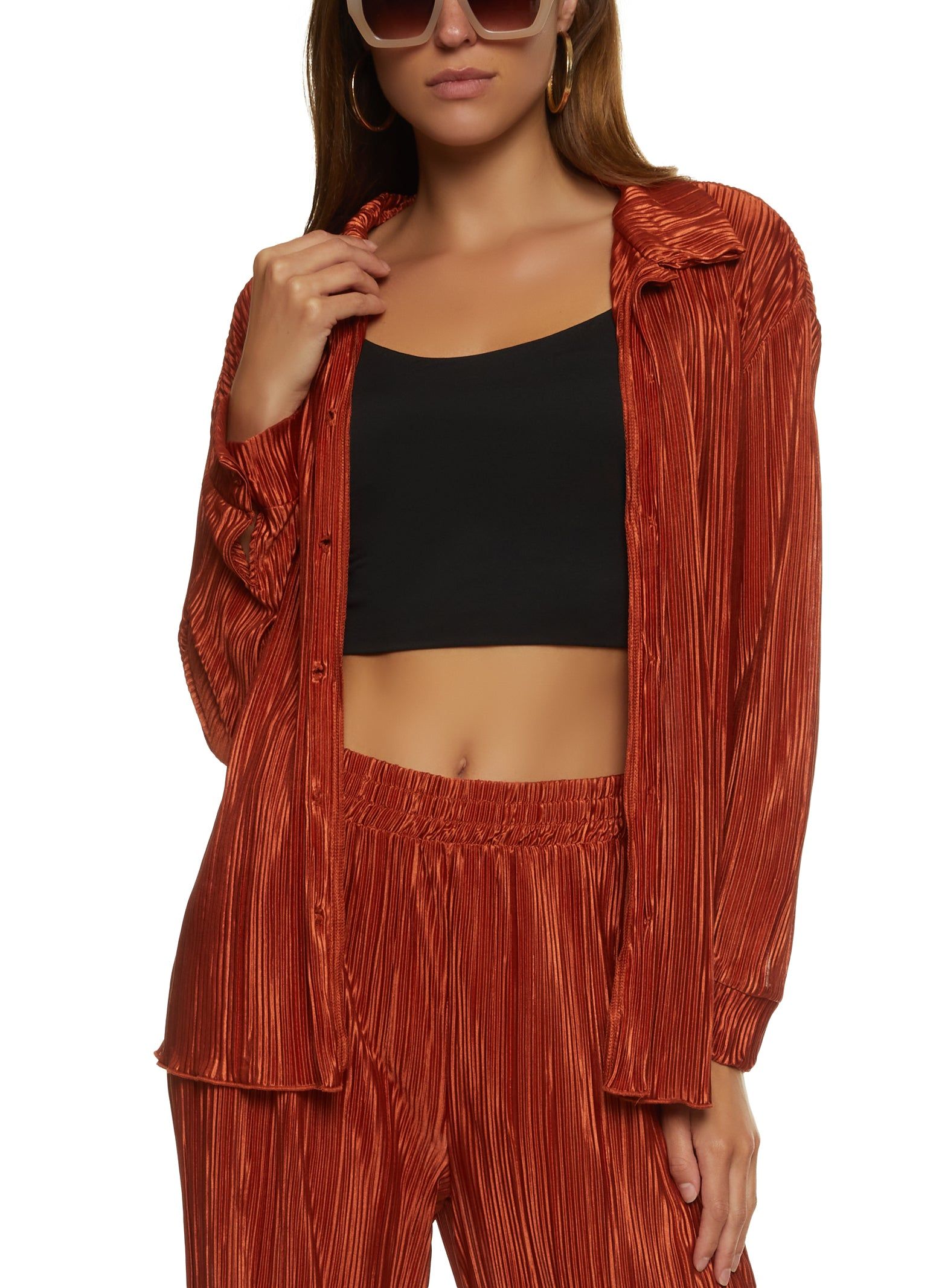 Solid Plisse Button Front Shirt sold by Rainbow