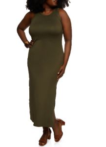 Plus Size Scoop Neck Side Slit Maxi Dress sold by Rainbow