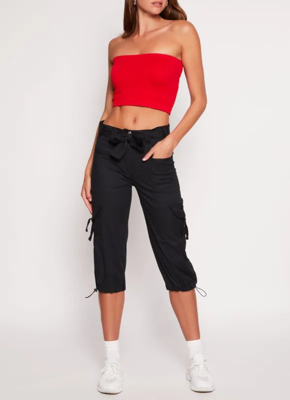 Poplin Tie Waist Capri Cargo Pants sold by Rainbow