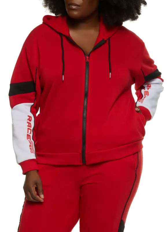 Plus Size Fleece Race Speed Zip Front Hoodie sold by Rainbow