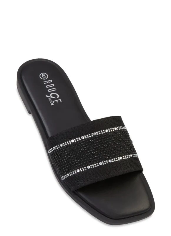 Knit Rhinestone Studded Band Slide Sandals sold by Rainbow