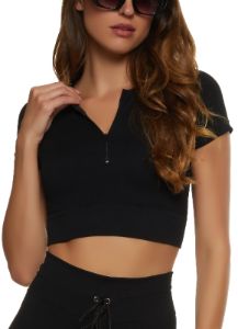 Seamless Half Zip Active Crop Top sold by Rainbow