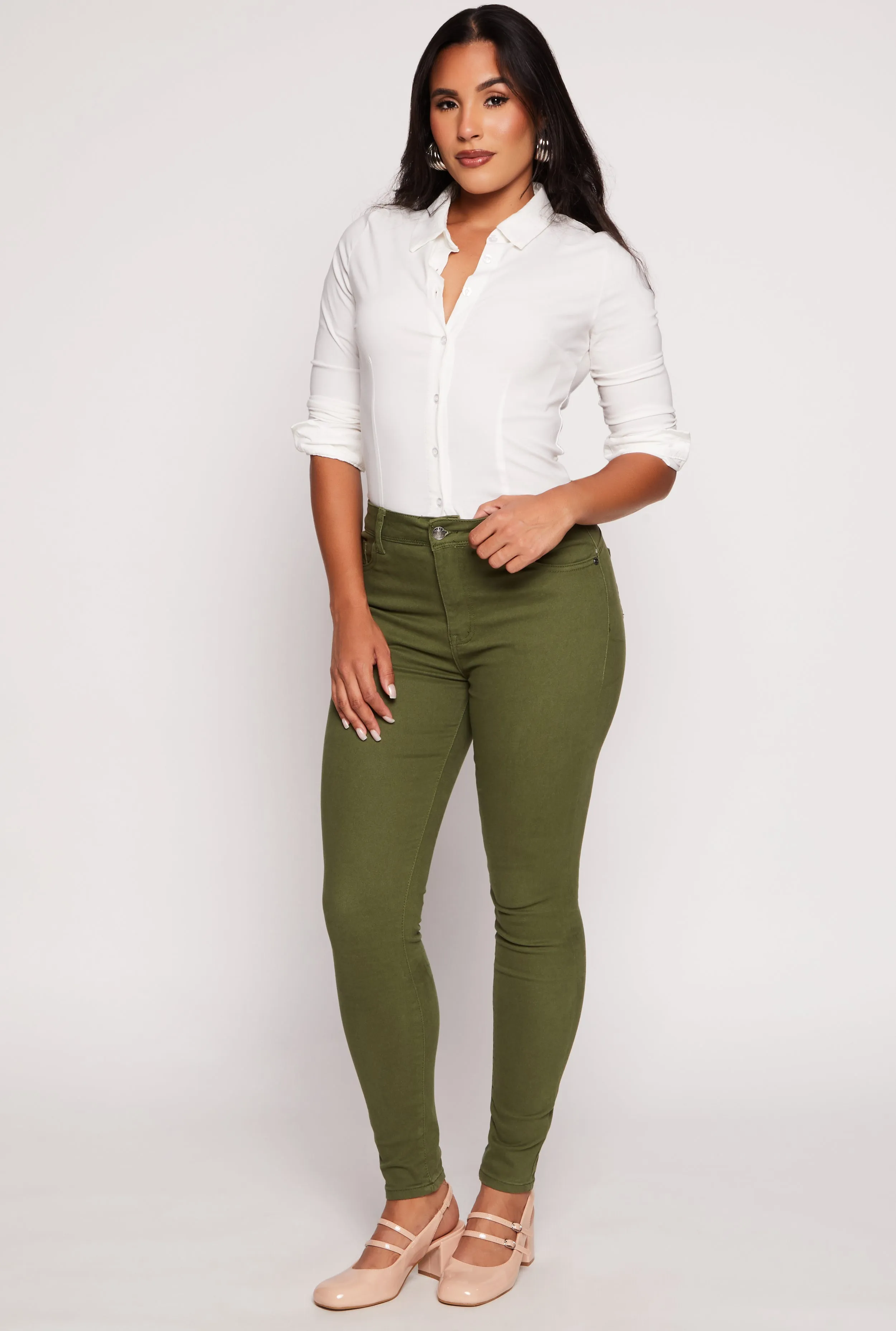 Twill High Waisted Skinny Leg Pants sold by Rainbow