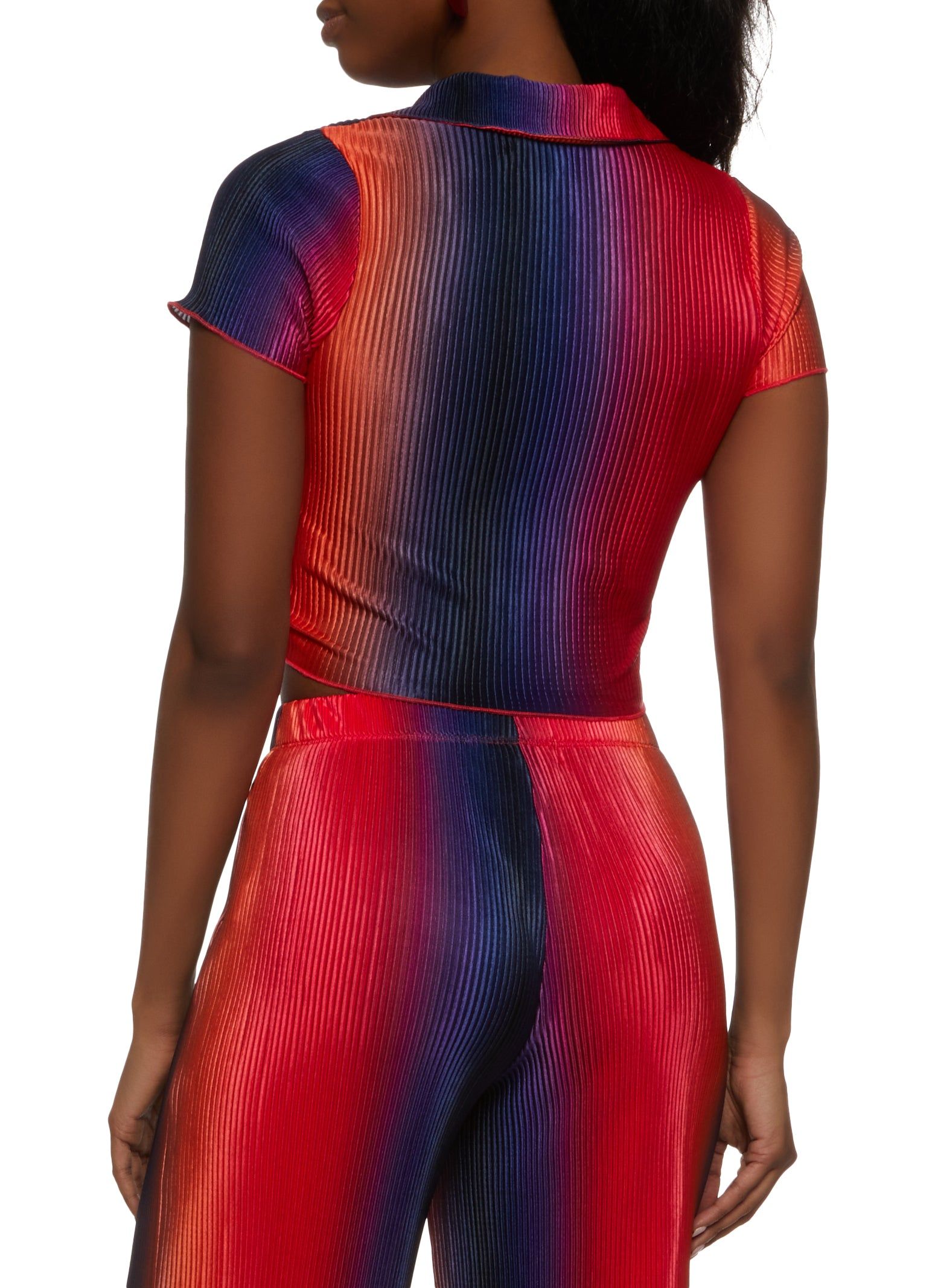 Plisse Ombre Short Sleeve Tie Front Shirt sold by Rainbow product image thumbnail 3