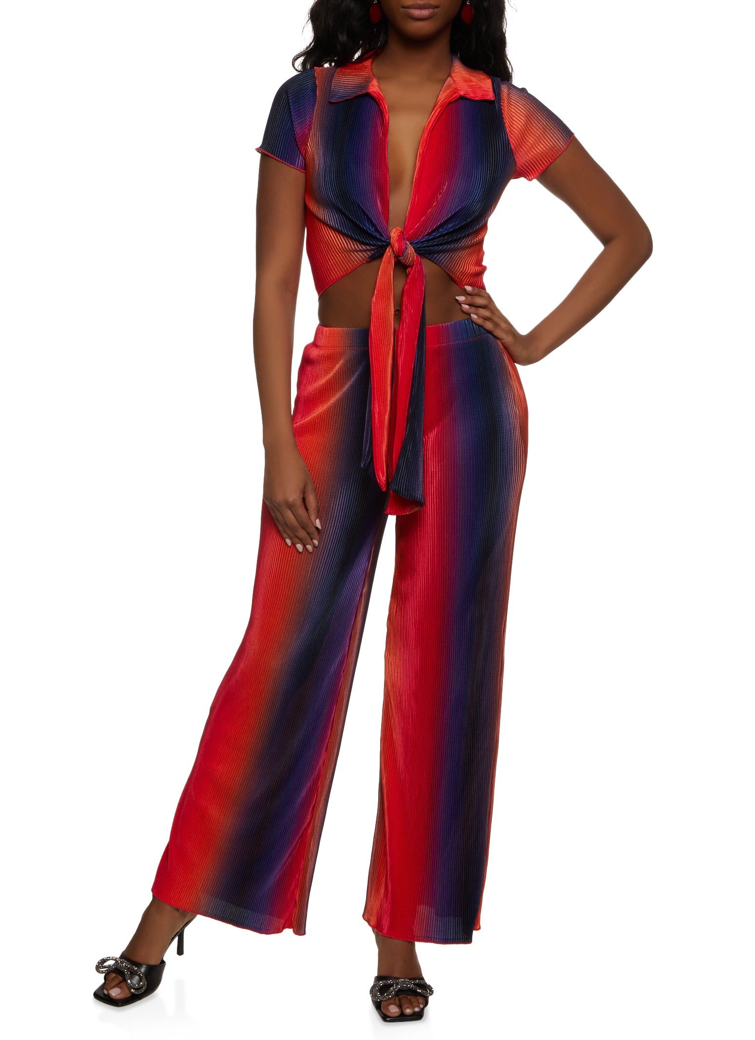 Plisse Ombre Short Sleeve Tie Front Shirt sold by Rainbow product image thumbnail 2