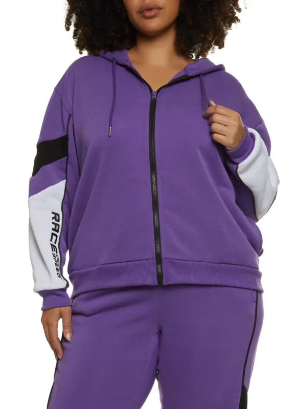 Plus Size Fleece Race Speed Zip Front Hoodie sold by Rainbow