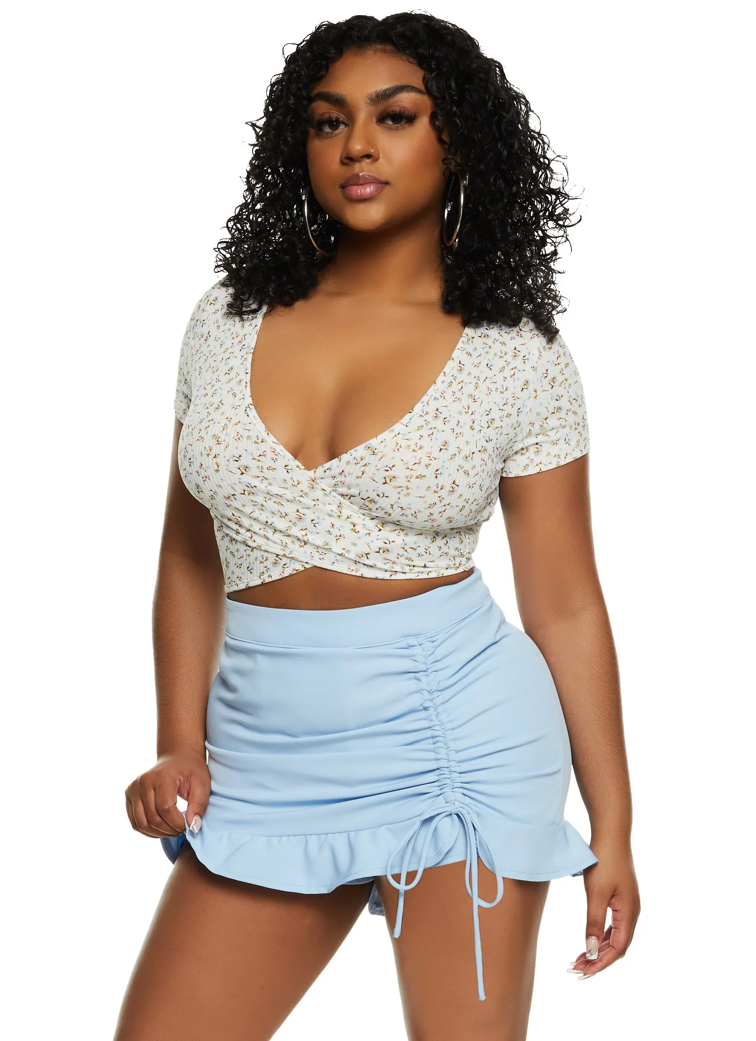 Ribbed Floral Print Twist Front Crop Top sold by Rainbow product image thumbnail 2