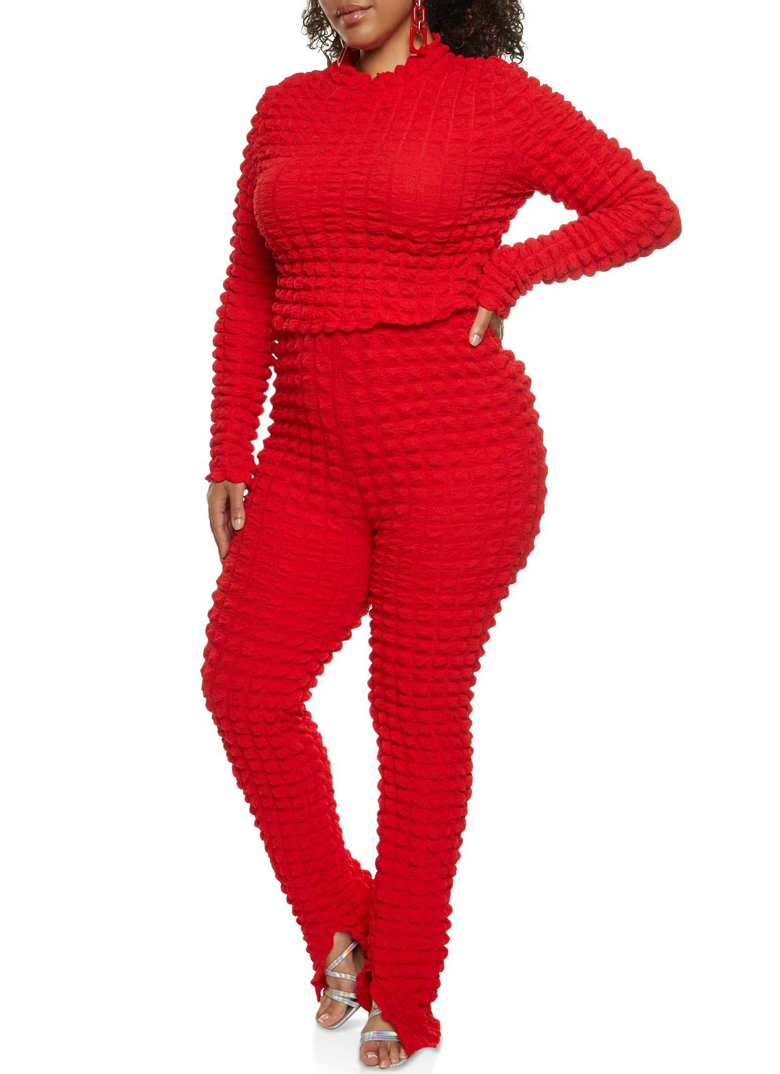 Plus Size Bubble Knit Long Sleeve Crop Top sold by Rainbow product image thumbnail 2