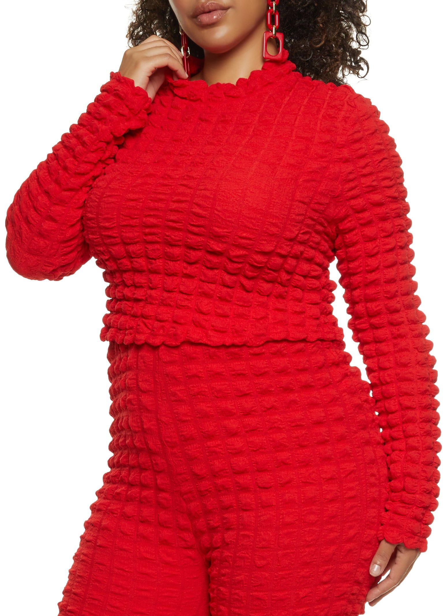 Plus Size Bubble Knit Long Sleeve Crop Top sold by Rainbow