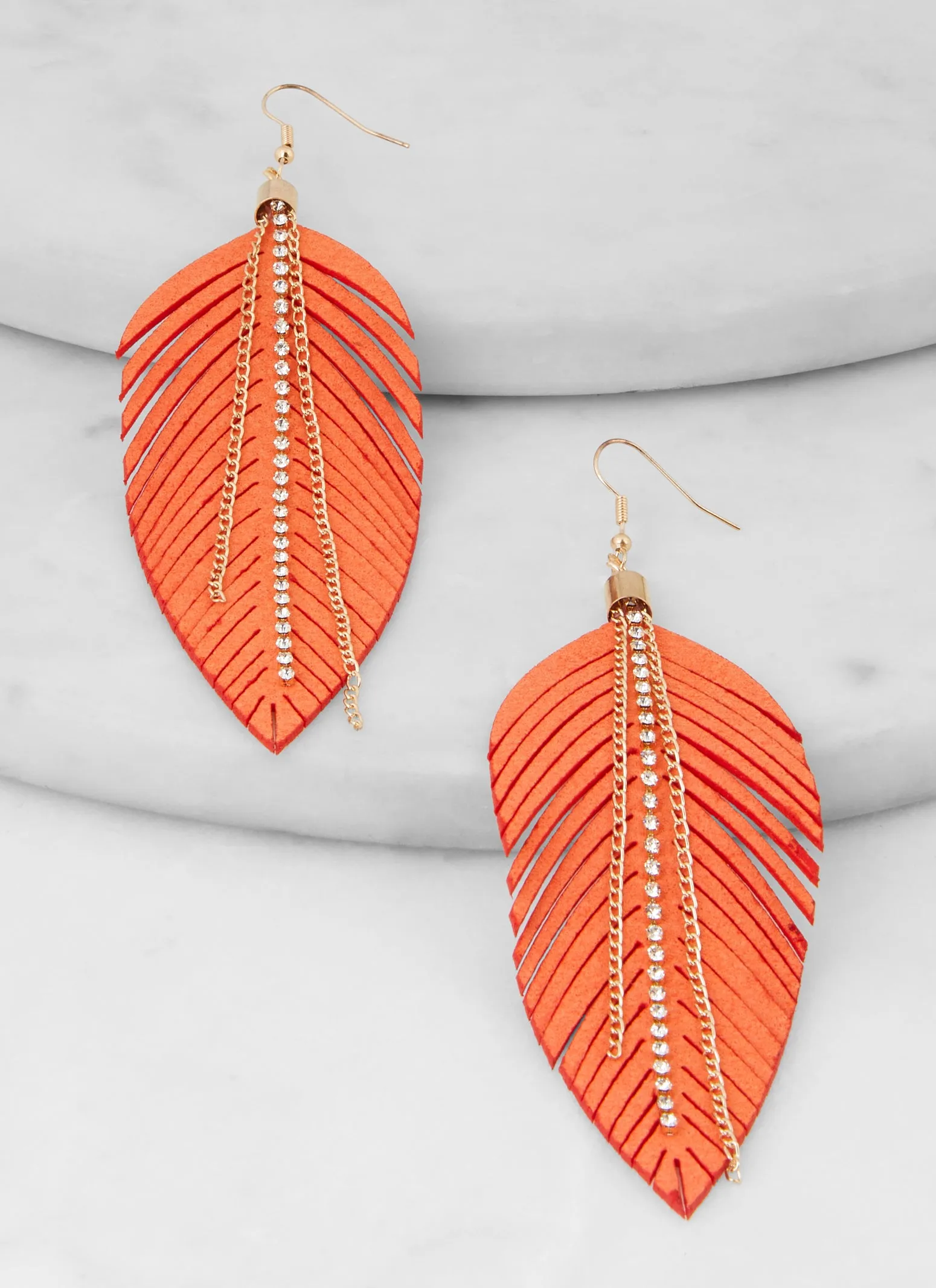 Rhinestone Chain Fringe Leaf Drop Earrings sold by Rainbow product image thumbnail 2