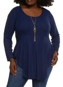 Plus Size Long Sleeve Peplum Top with Necklace sold by Rainbow