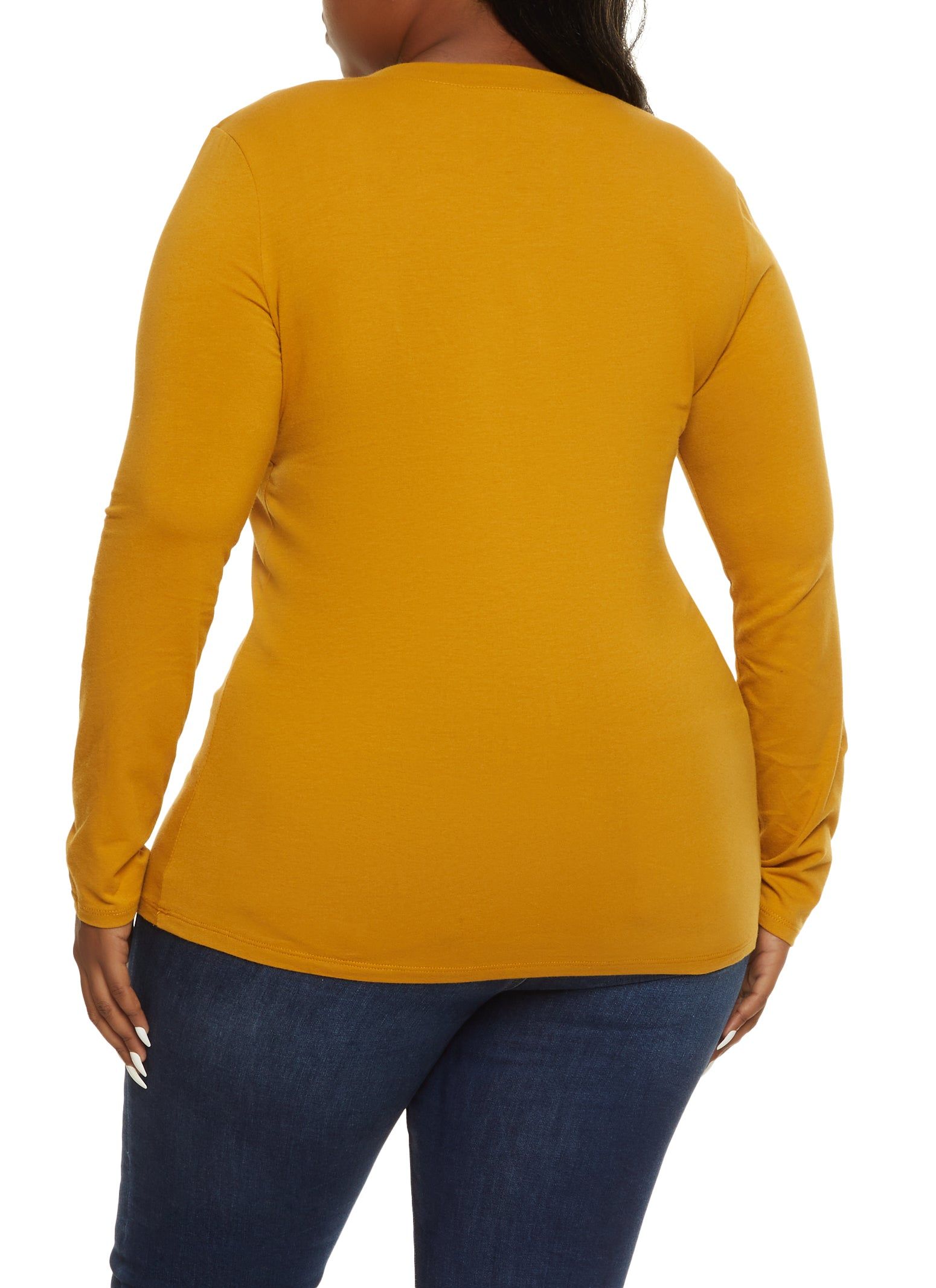 Plus Size V Neck Long Sleeve Solid Top sold by Rainbow product image thumbnail 2