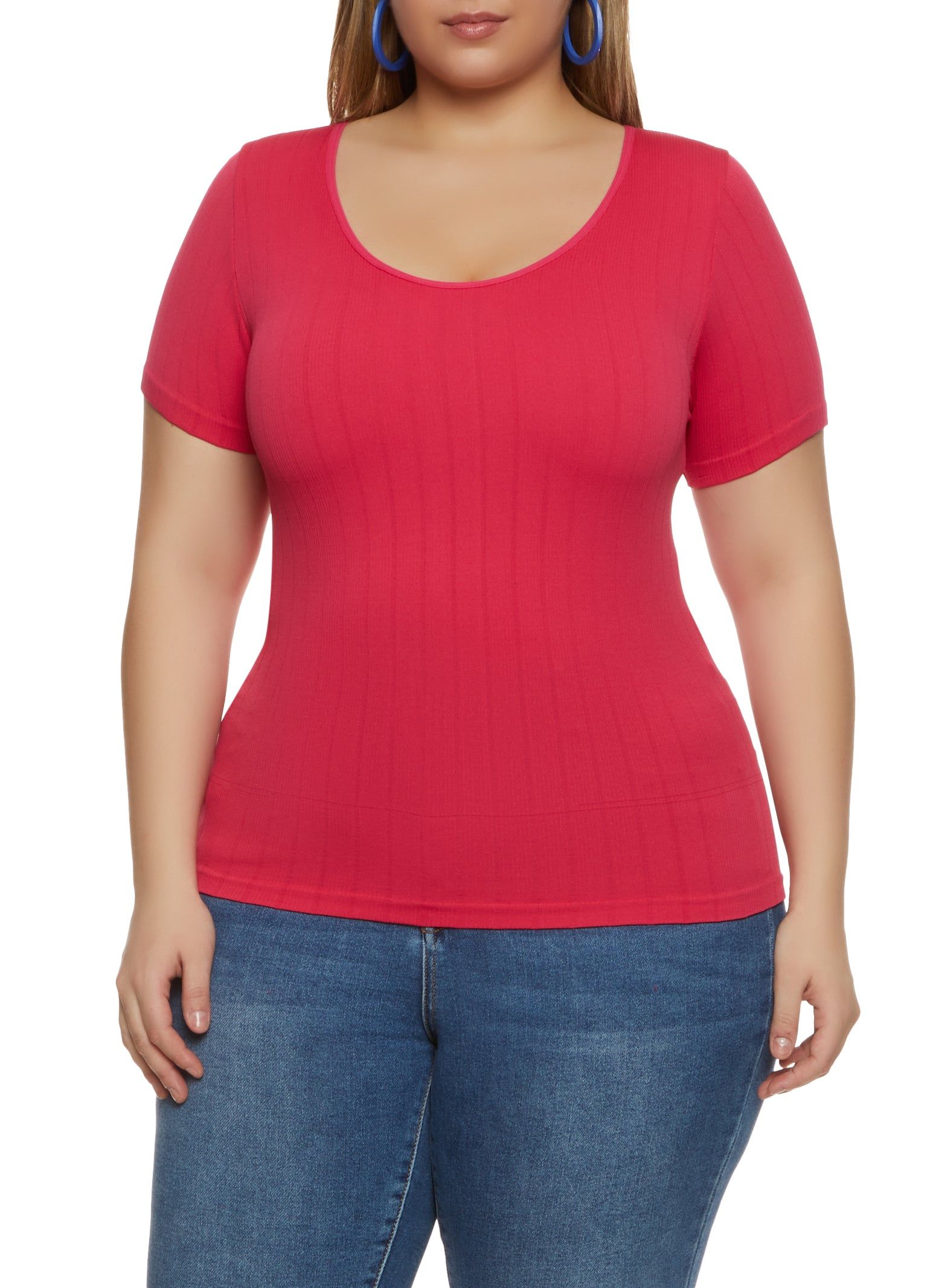 Plus Size Rib Knit Scoop Neck Tee sold by Rainbow