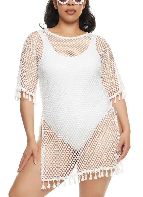 Tassel Trim Fishnet Cover Up sold by Rainbow