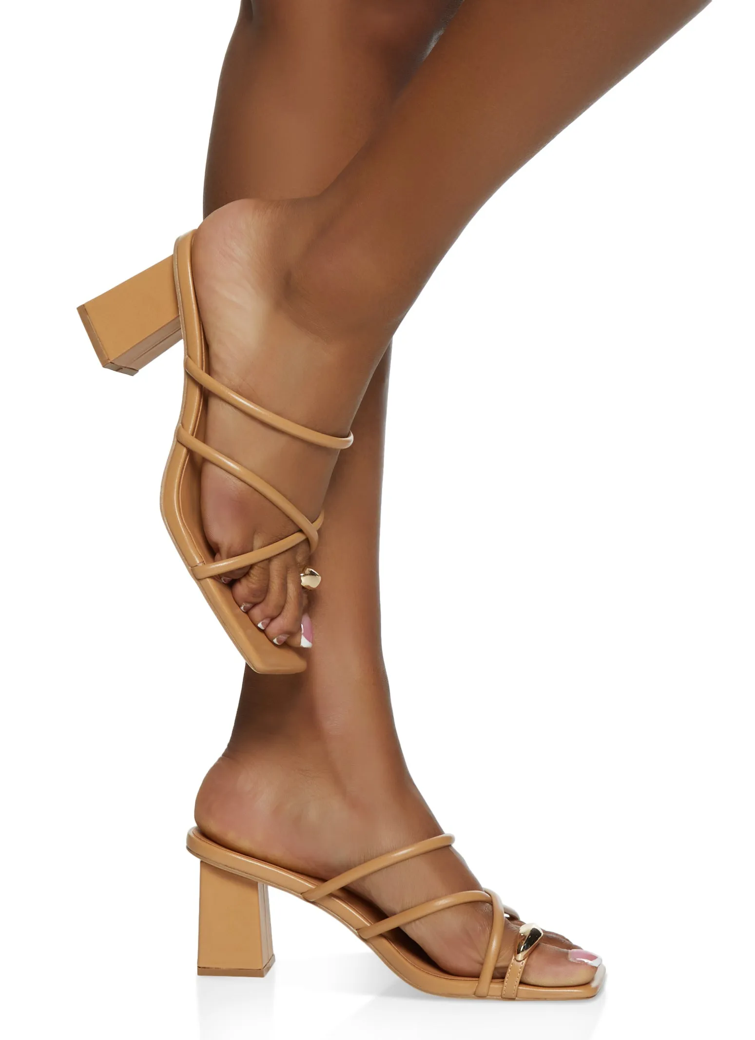 Metallic Toe Loop Strappy Block Heel Sandals sold by Rainbow