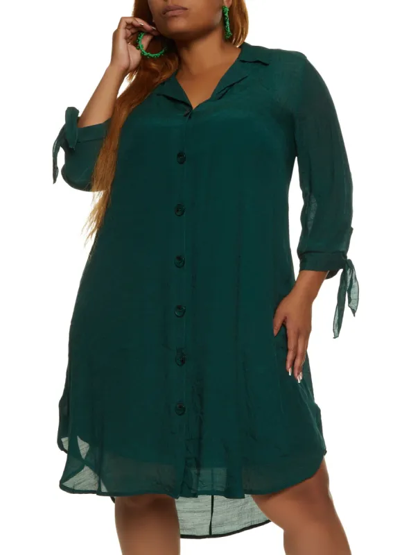 Plus Size Quarter Tie Sleeve Midi Shirt Dress sold by Rainbow