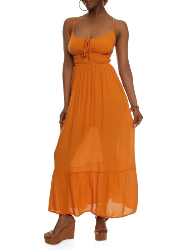 Gauze Knit Tie Front Tiered Maxi Dress sold by Rainbow