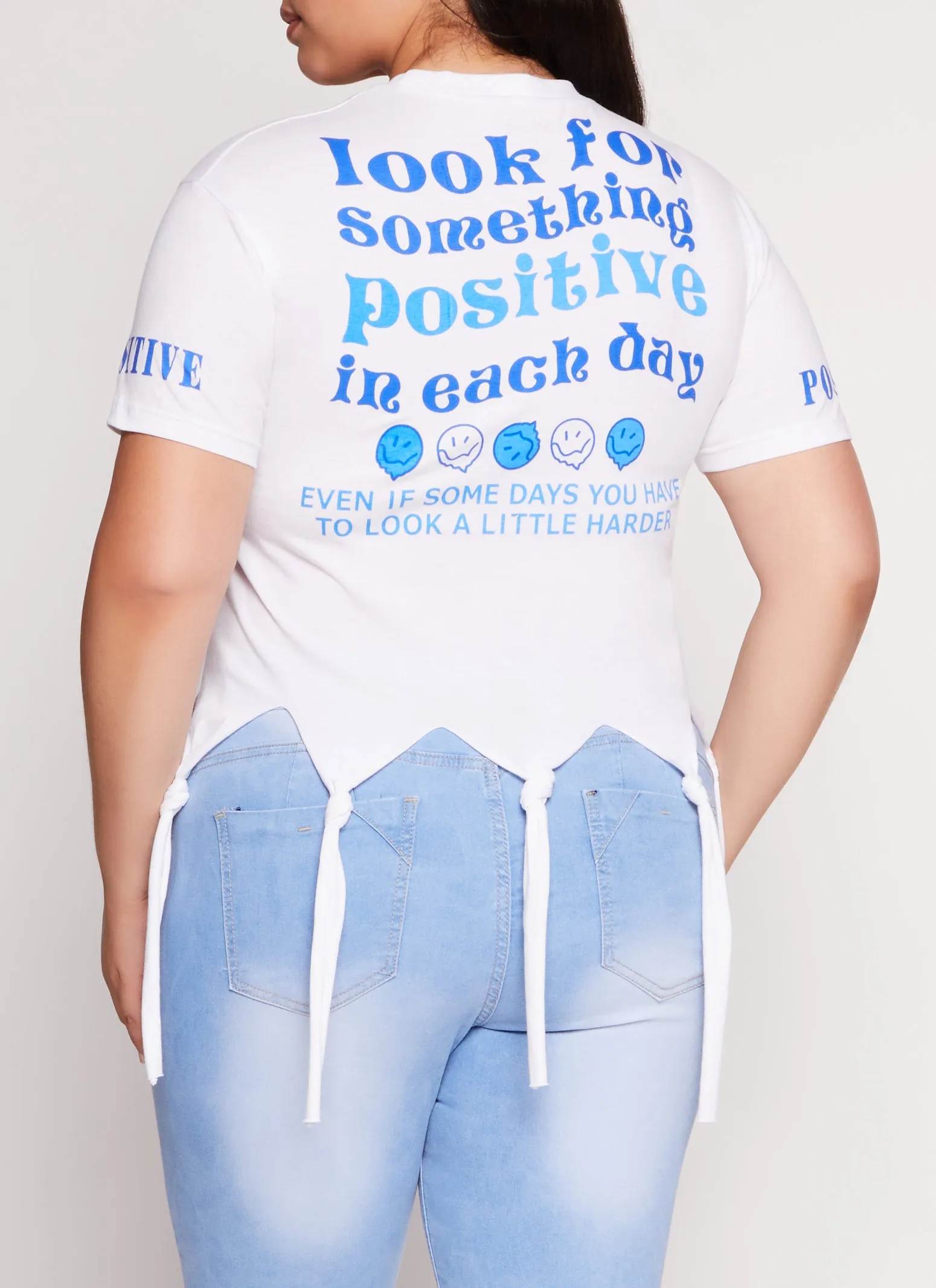 Plus Size Positive Vibes Only Knot Hem Sequin Graphic Tee sold by Rainbow product image thumbnail 3