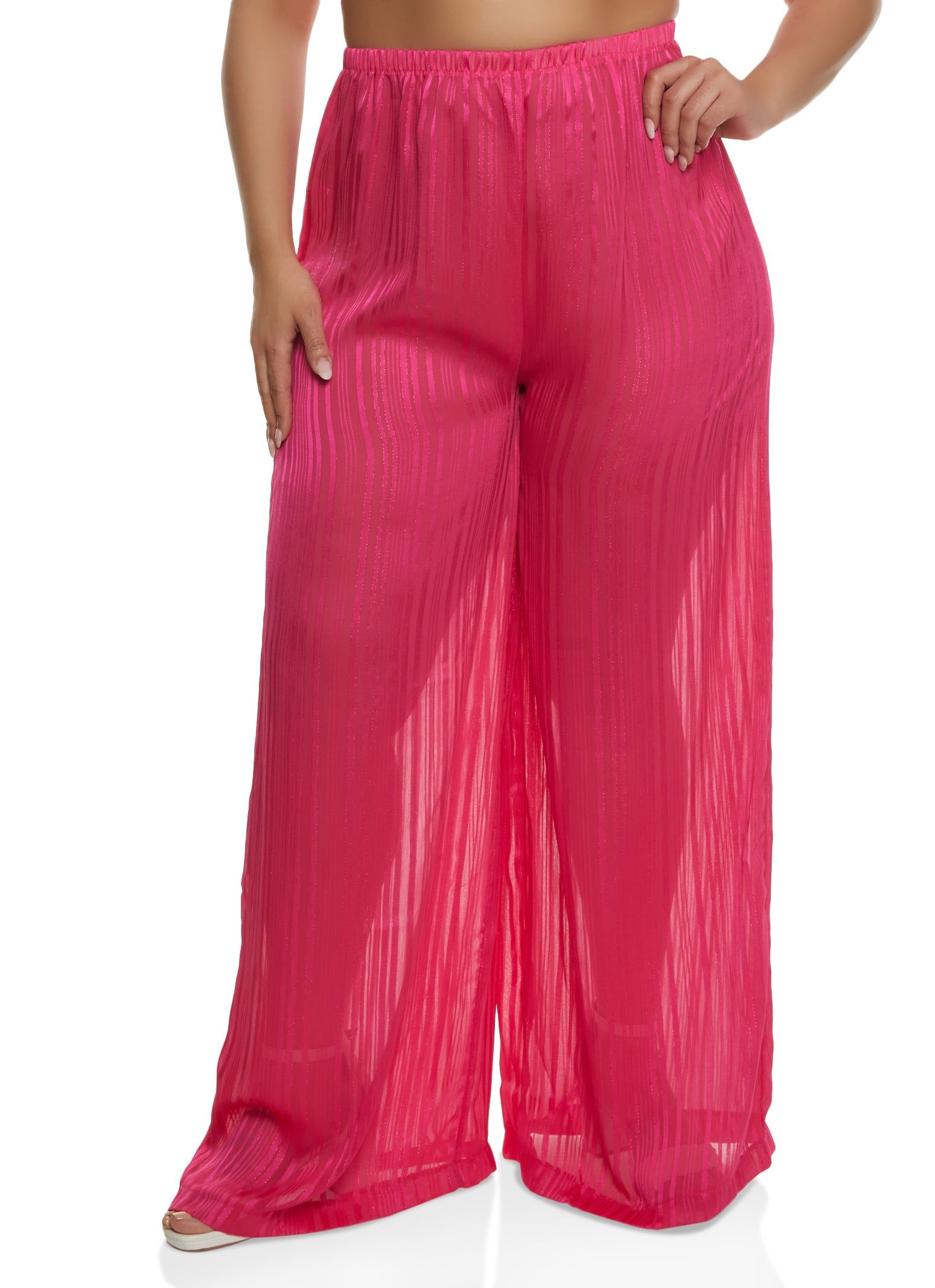Plus Size Lurex Shadow Stripe Wide Leg Pants sold by Rainbow