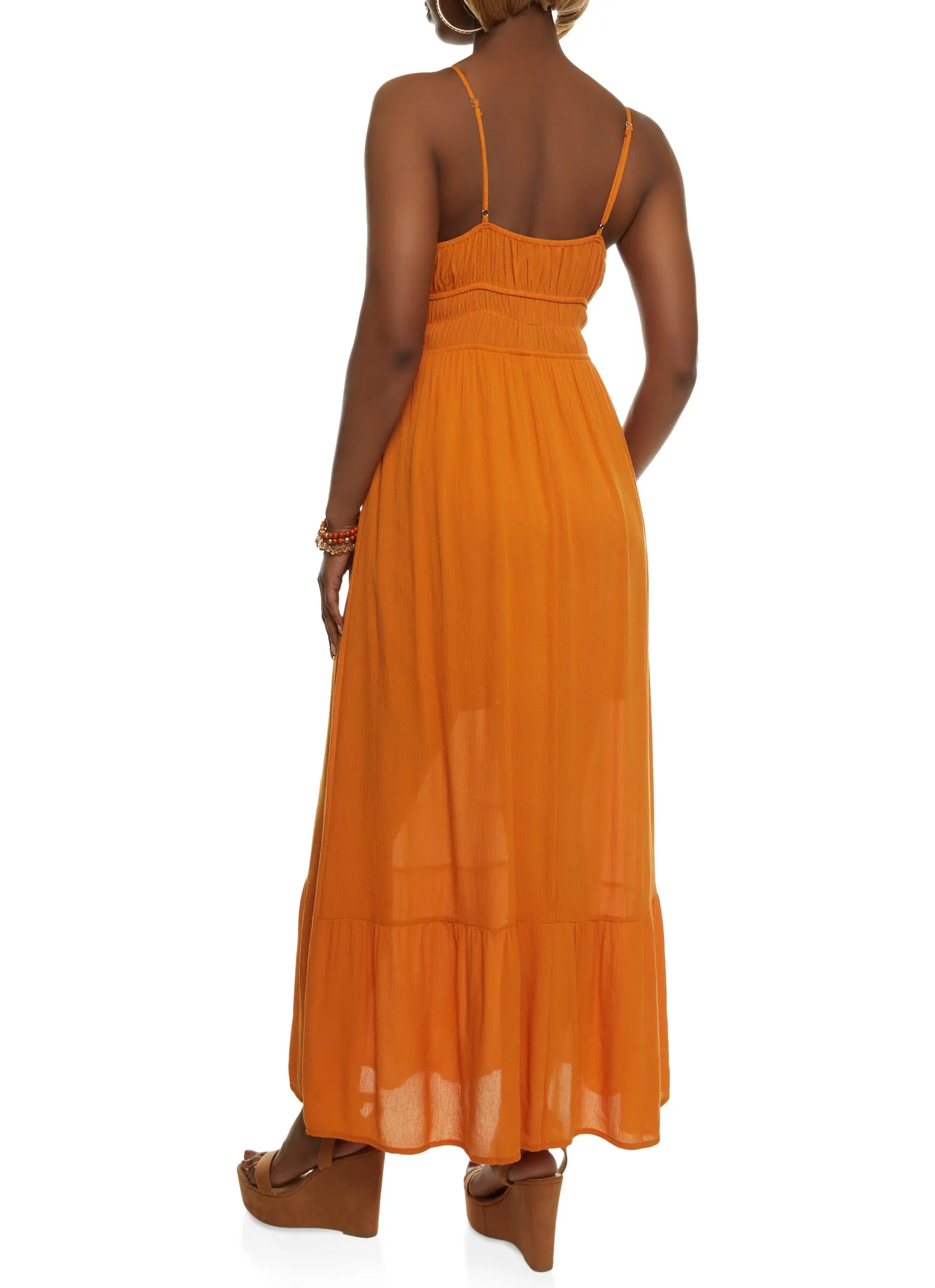 Gauze Knit Tie Front Tiered Maxi Dress sold by Rainbow product image thumbnail 3