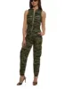 Camo Sleeveless Zip Front Cargo Jumpsuit sold by Rainbow