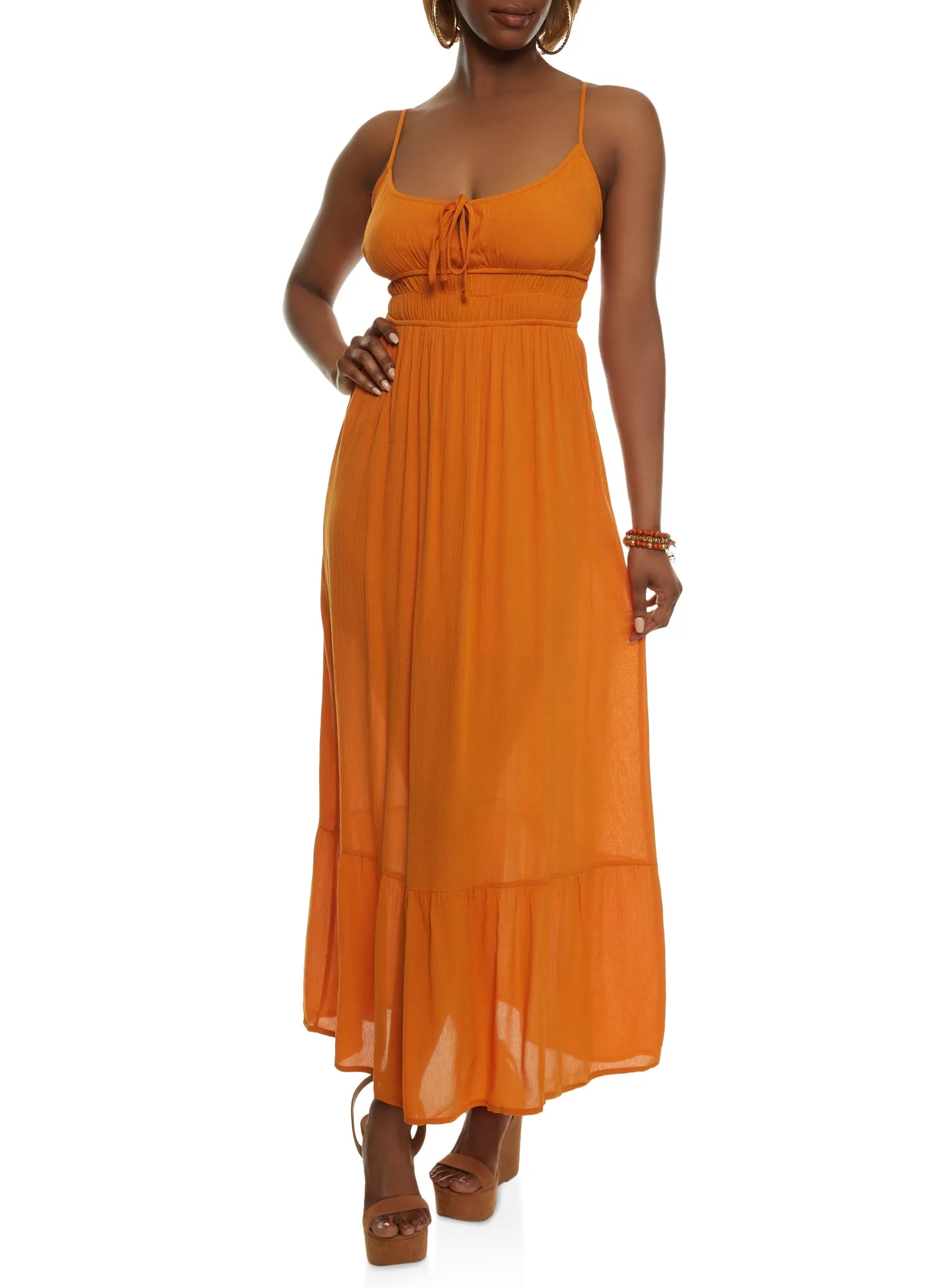 Gauze Knit Tie Front Tiered Maxi Dress sold by Rainbow product image thumbnail 2