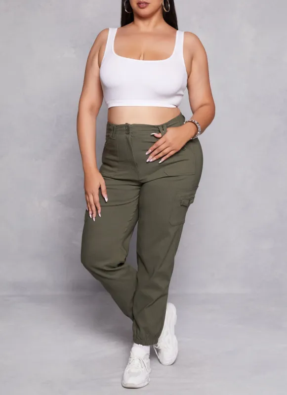 Plus Size Solid High Waist Cargo Pocket Joggers sold by Rainbow