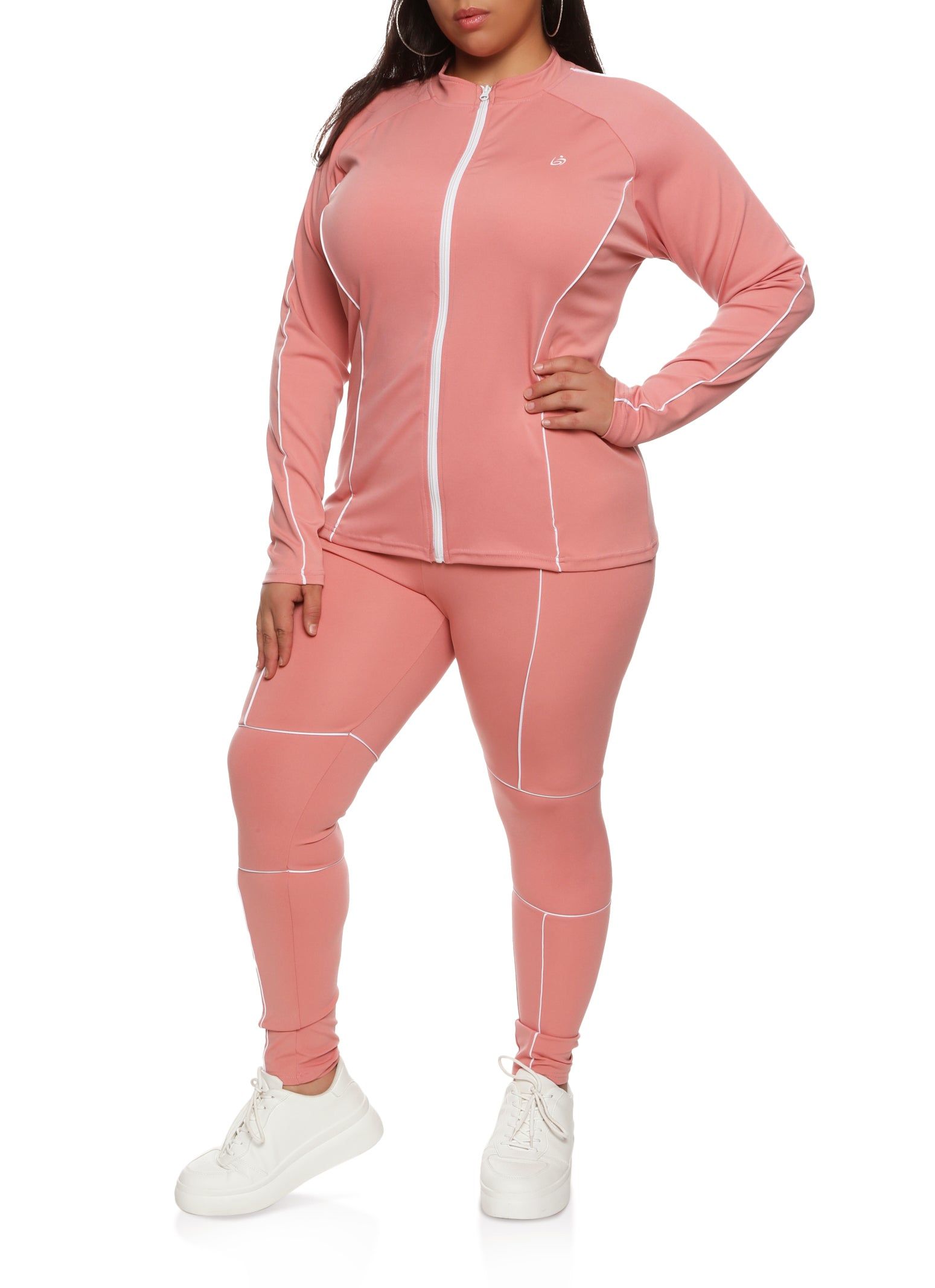Plus Size Contrast Piping Zip Front Track Jacket sold by Rainbow product image thumbnail 2