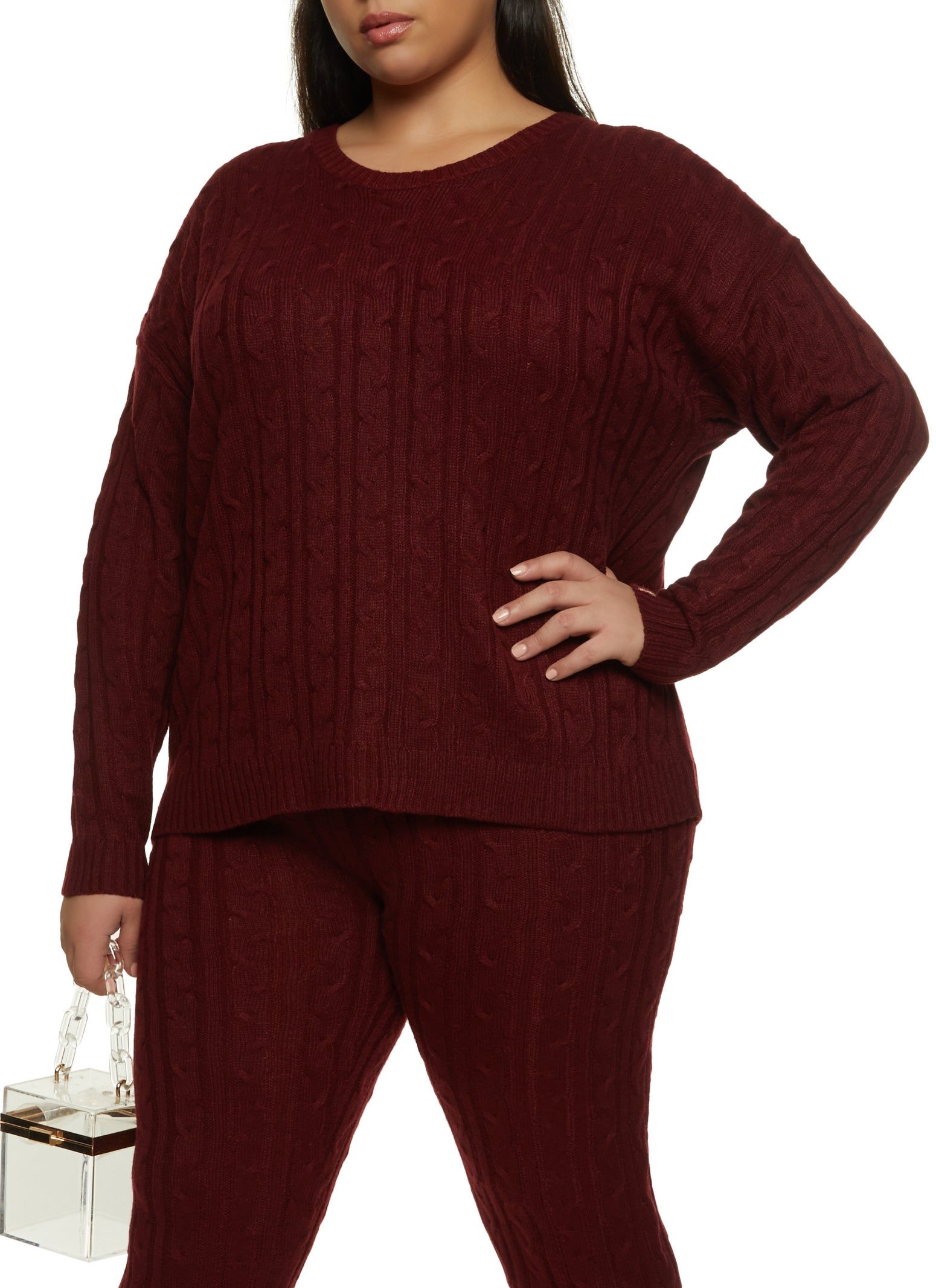 Plus Size Cable Knit Crew Neck Sweater sold by Rainbow