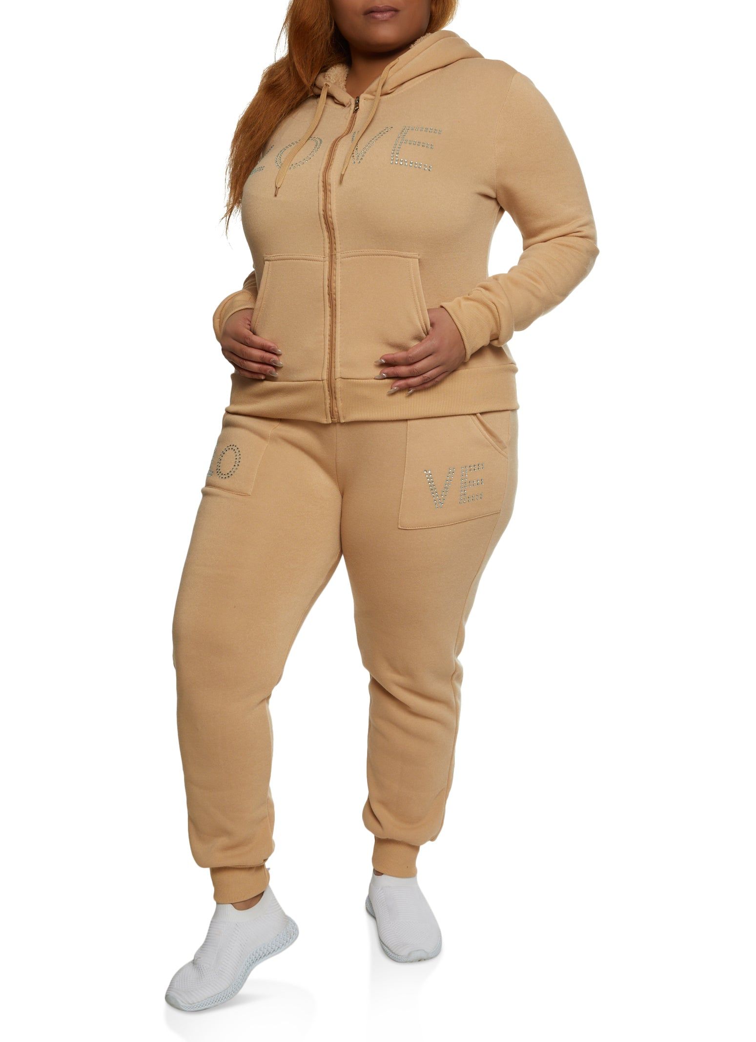 Plus Size Love Rhinestone Graphic Zip Up Hoodie sold by Rainbow product image thumbnail 2