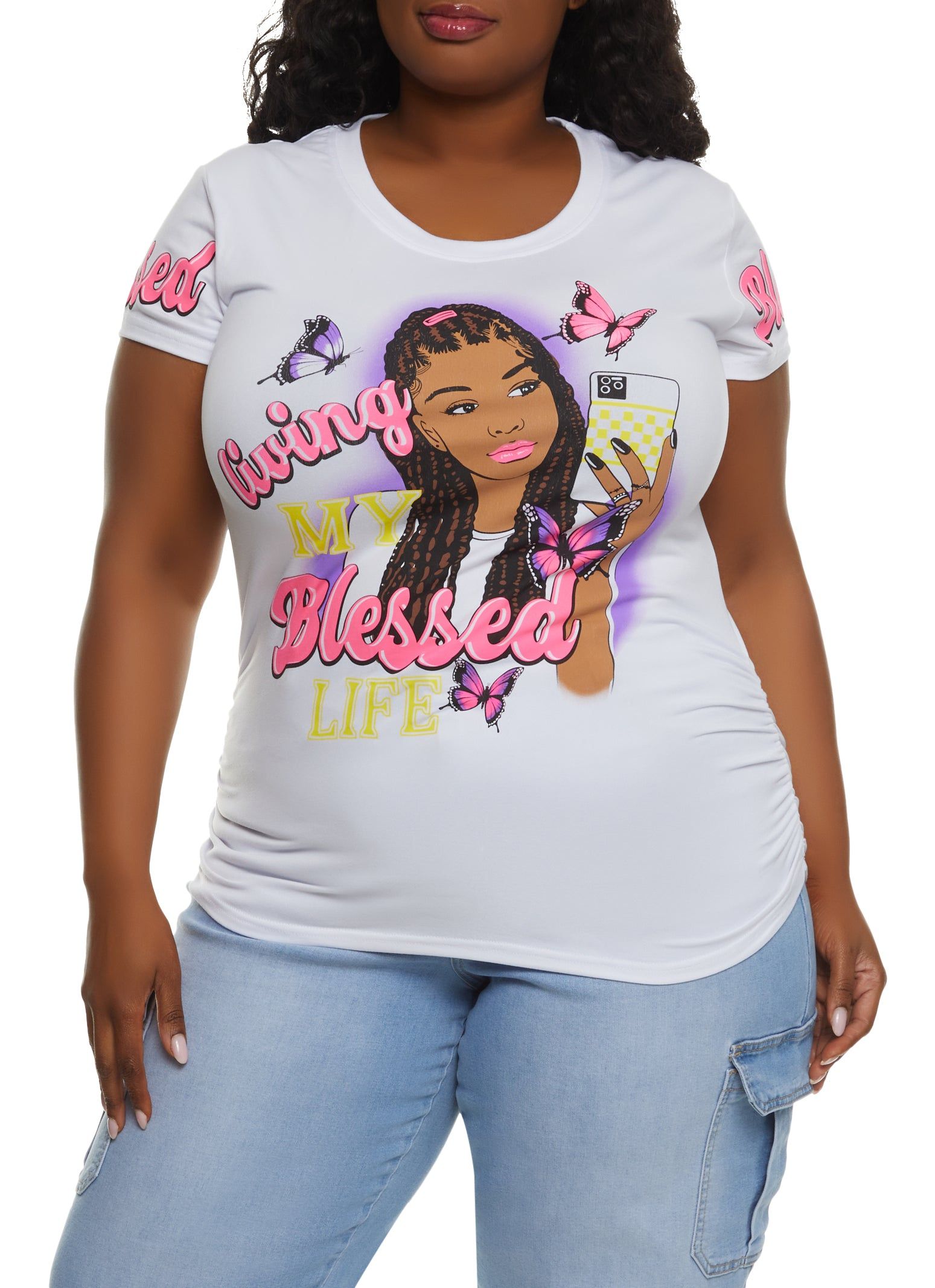Plus Size Living My Blessed Life Short Sleeve Graphic Tee sold by Rainbow