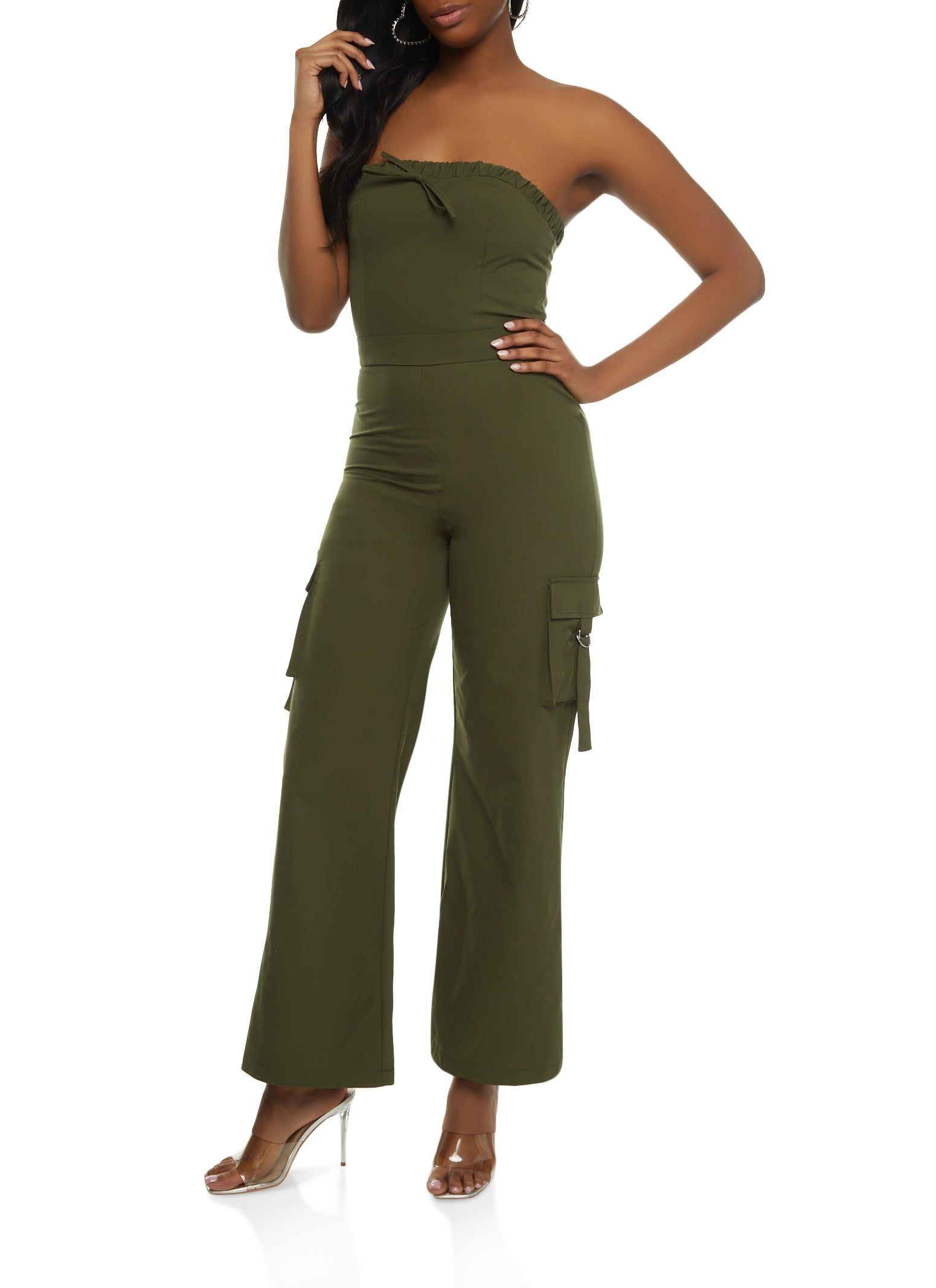 Zip Back Strapless Cargo Pocket Jumpsuit sold by Rainbow