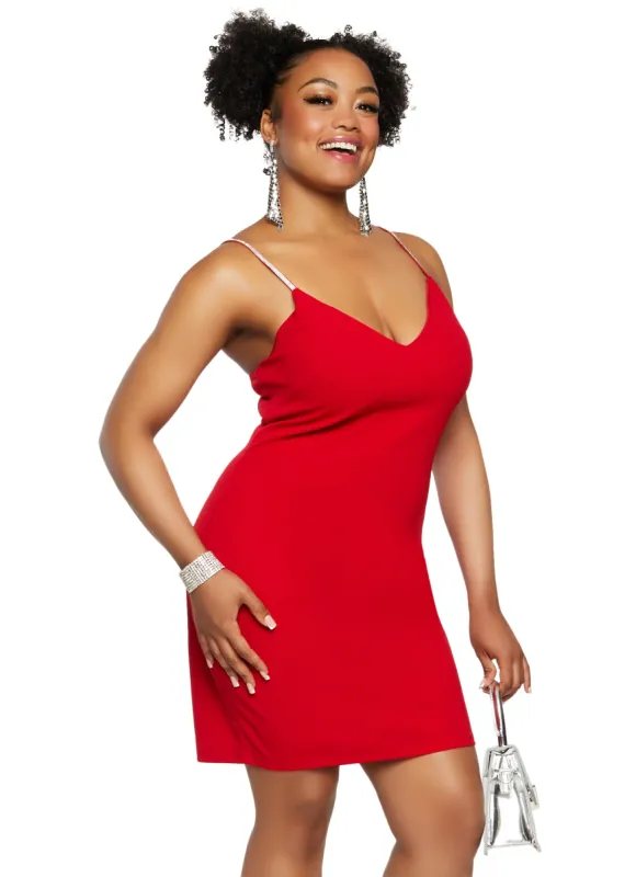 Plus Size Iris Rhinestone Strap V Neck Mini Dress sold by Rainbow